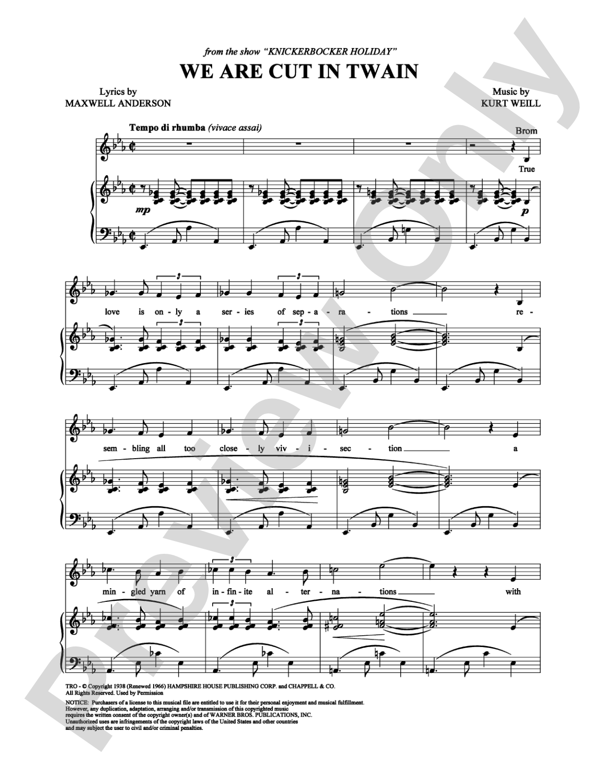 We Are Cut in Twain: Piano/Vocal/Chords Digital Sheet Music