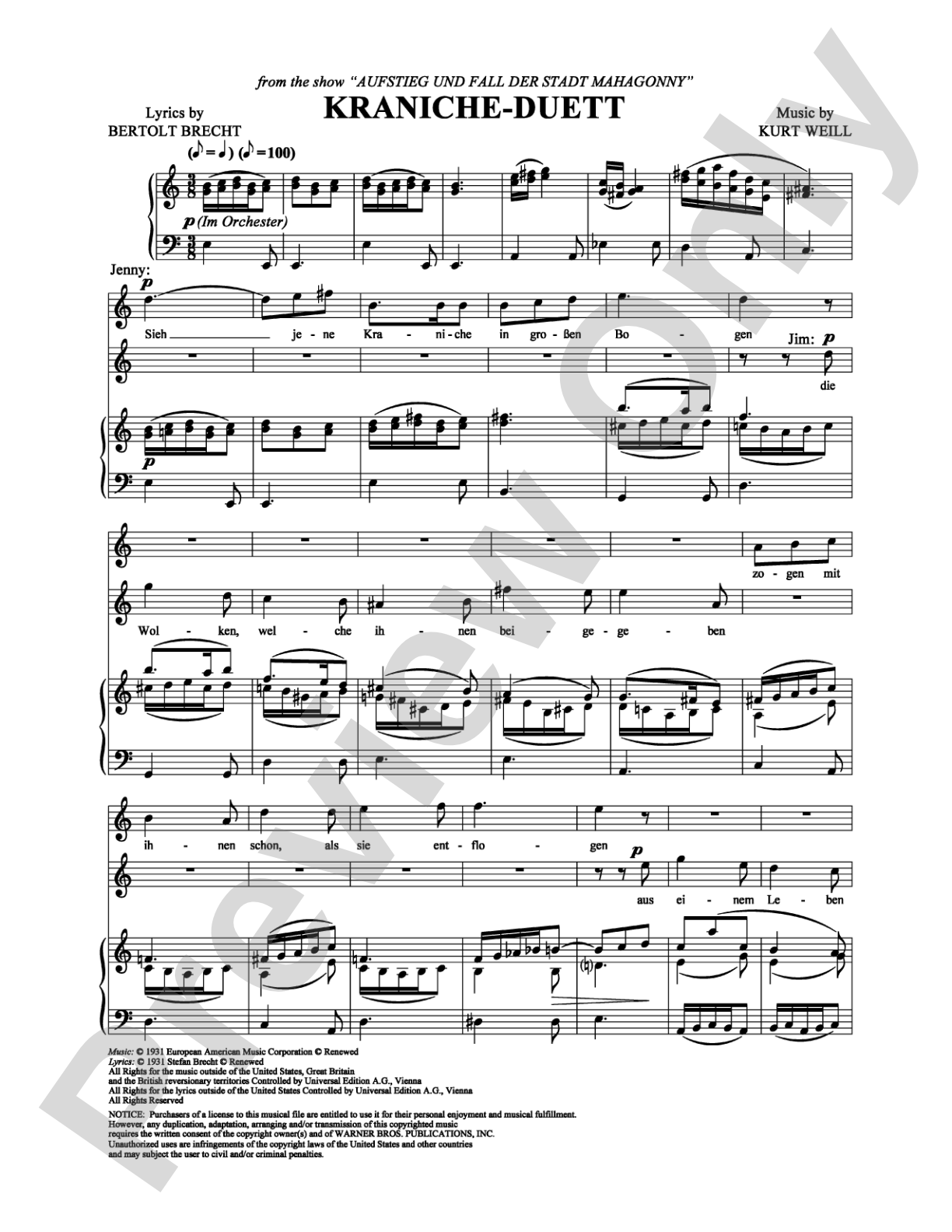 Kraniche-Duett: Piano/Vocal/Chords Digital Sheet Music