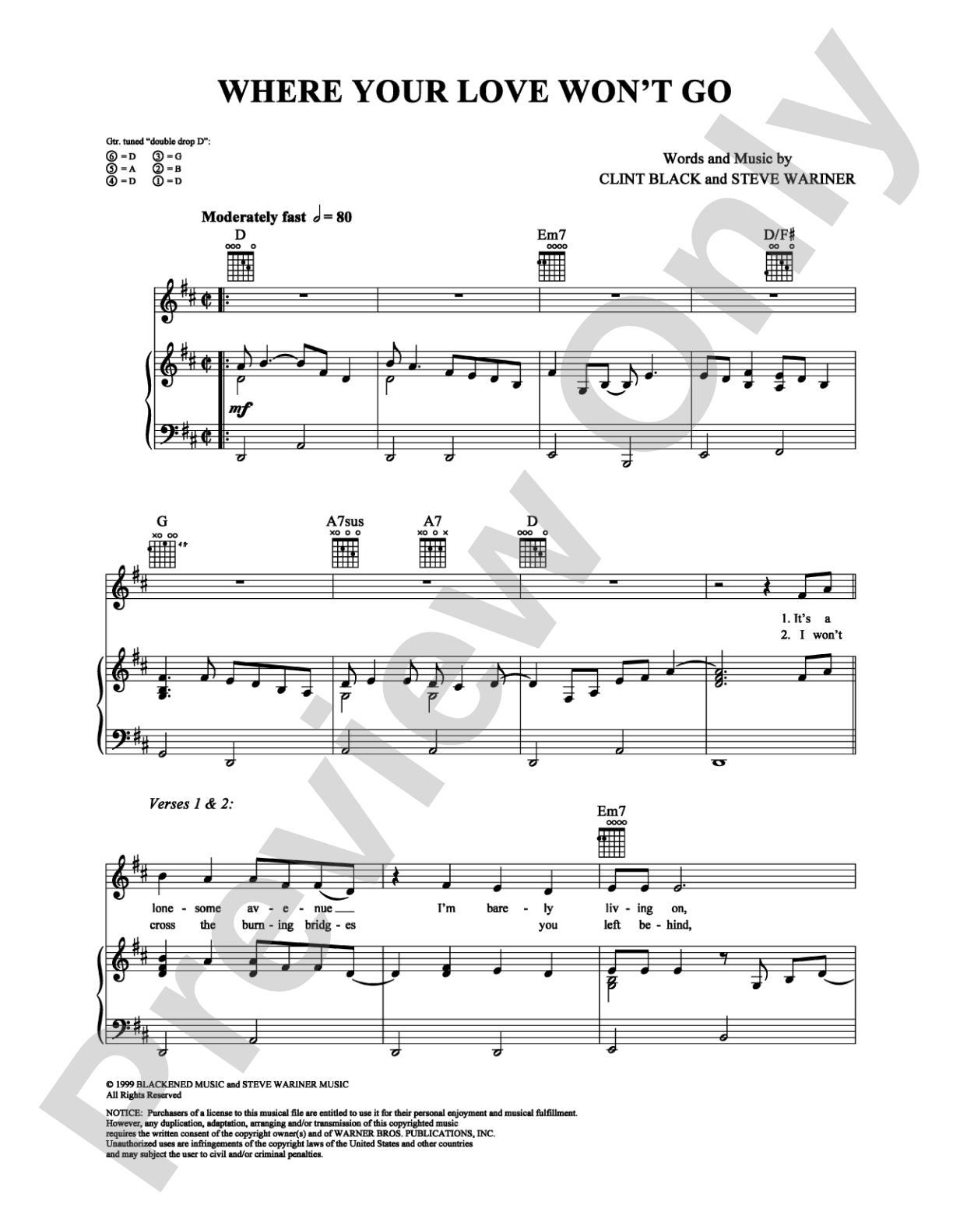 Where Your Love Won't Go: Piano/Vocal/Chords Digital Sheet Music