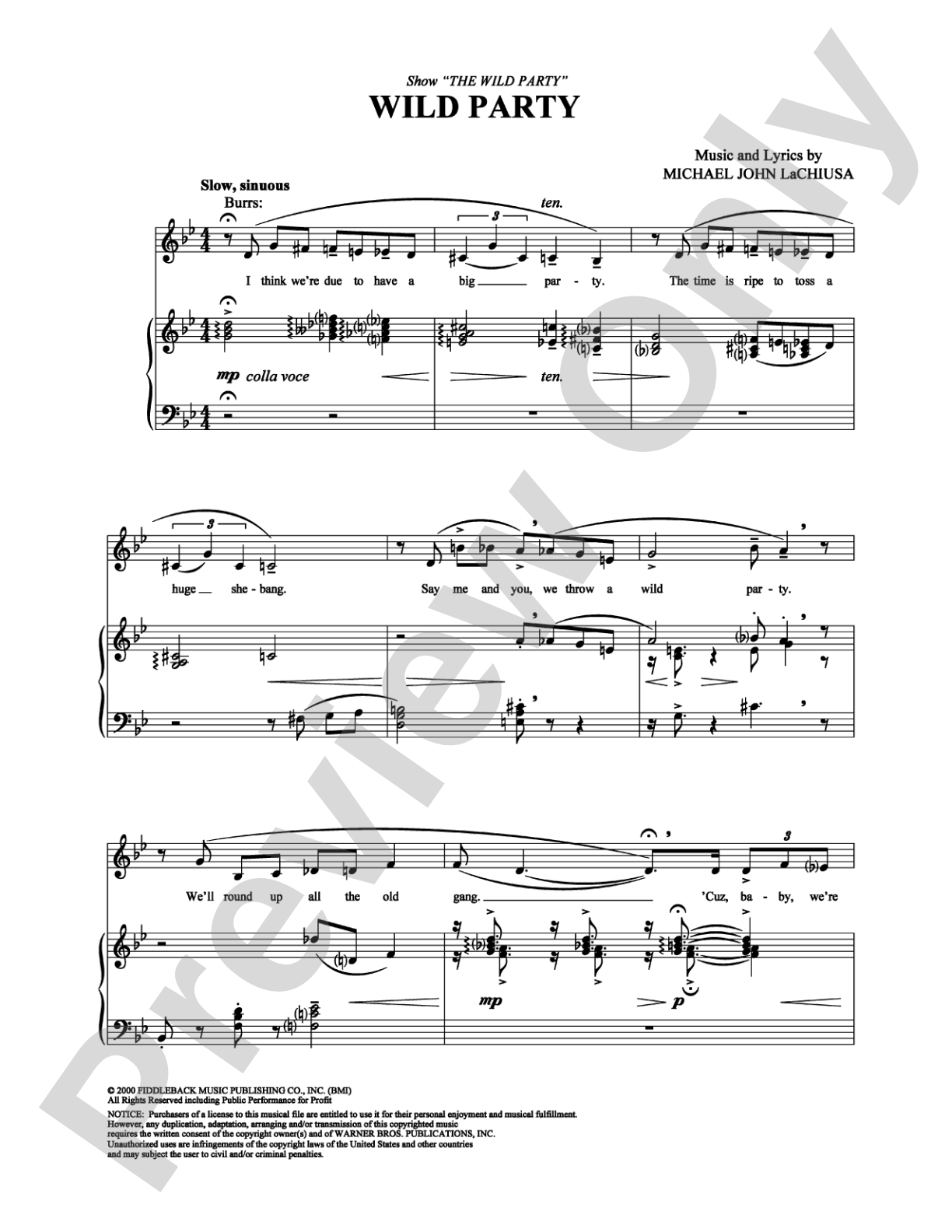 Wild Party: Piano/Vocal/Chords Digital Sheet Music