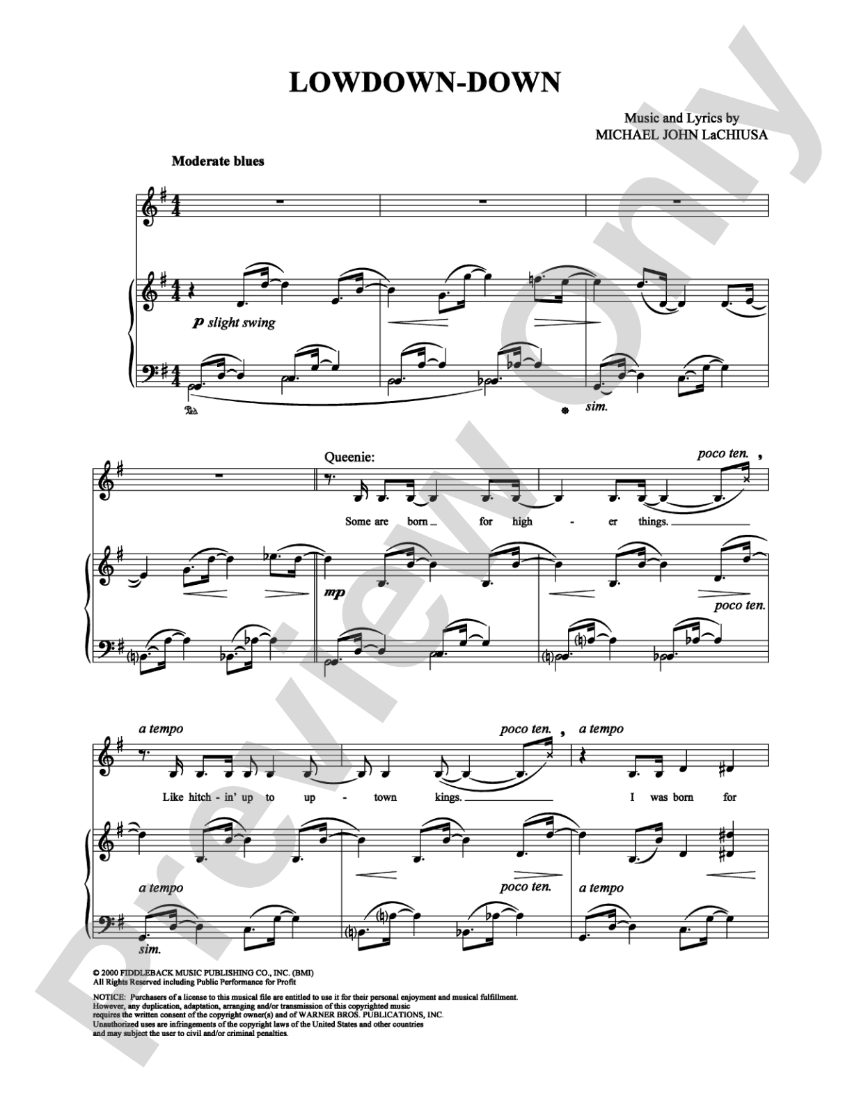 Lowdown-Down: Piano/Vocal/Chords Digital Sheet Music