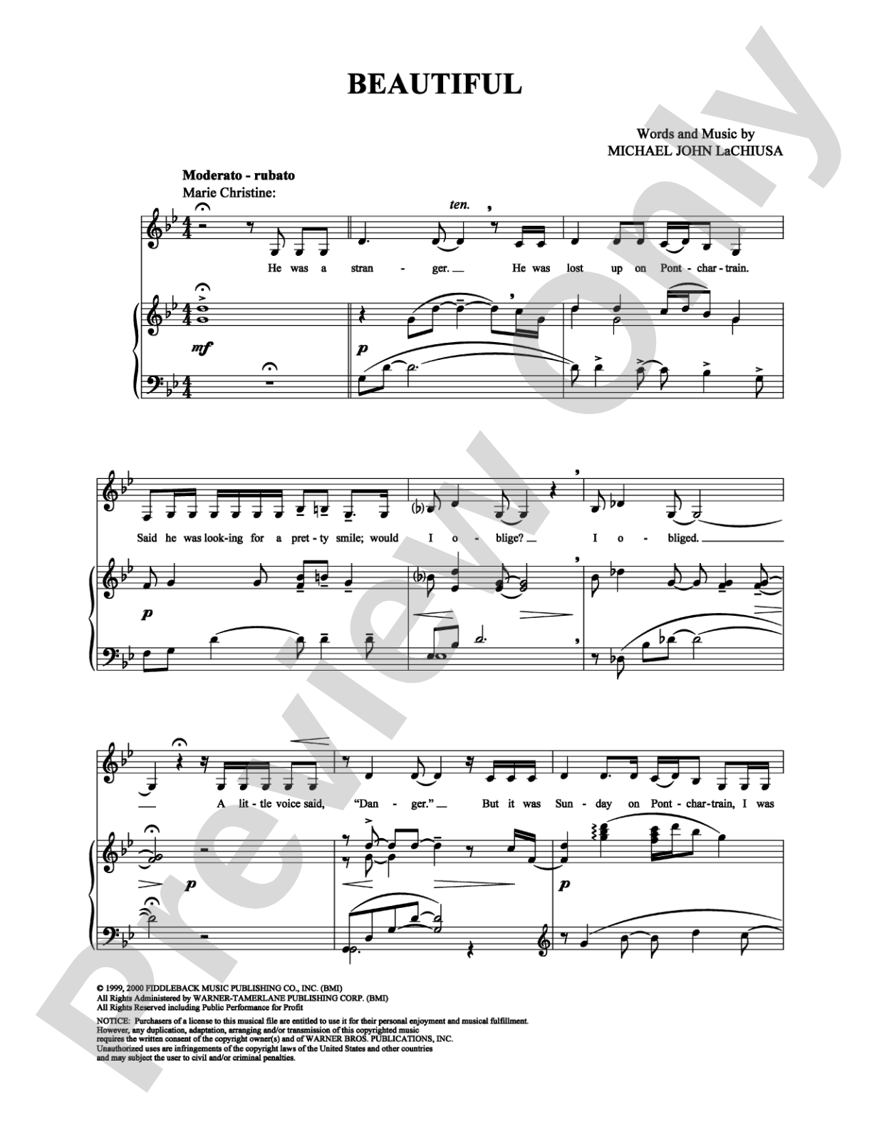 Beautiful: Piano/Vocal/Chords Digital Sheet Music