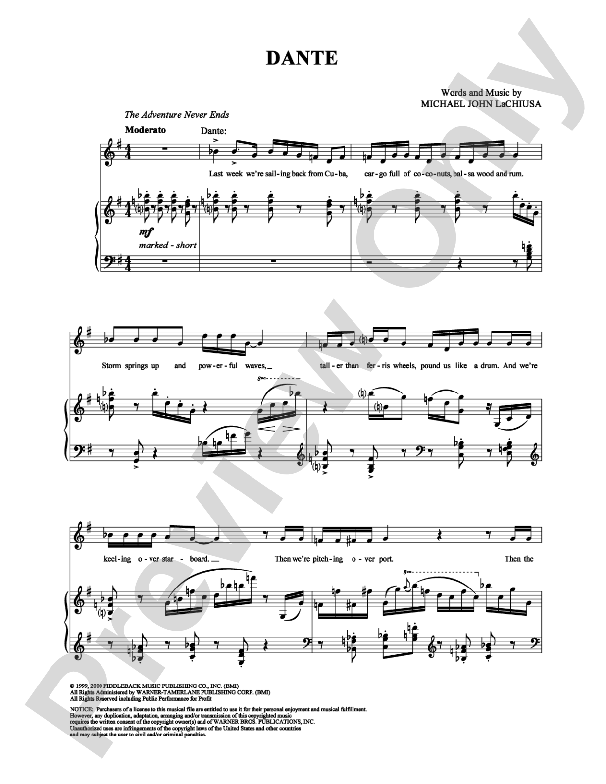 Dante: Piano/Vocal/Chords Digital Sheet Music