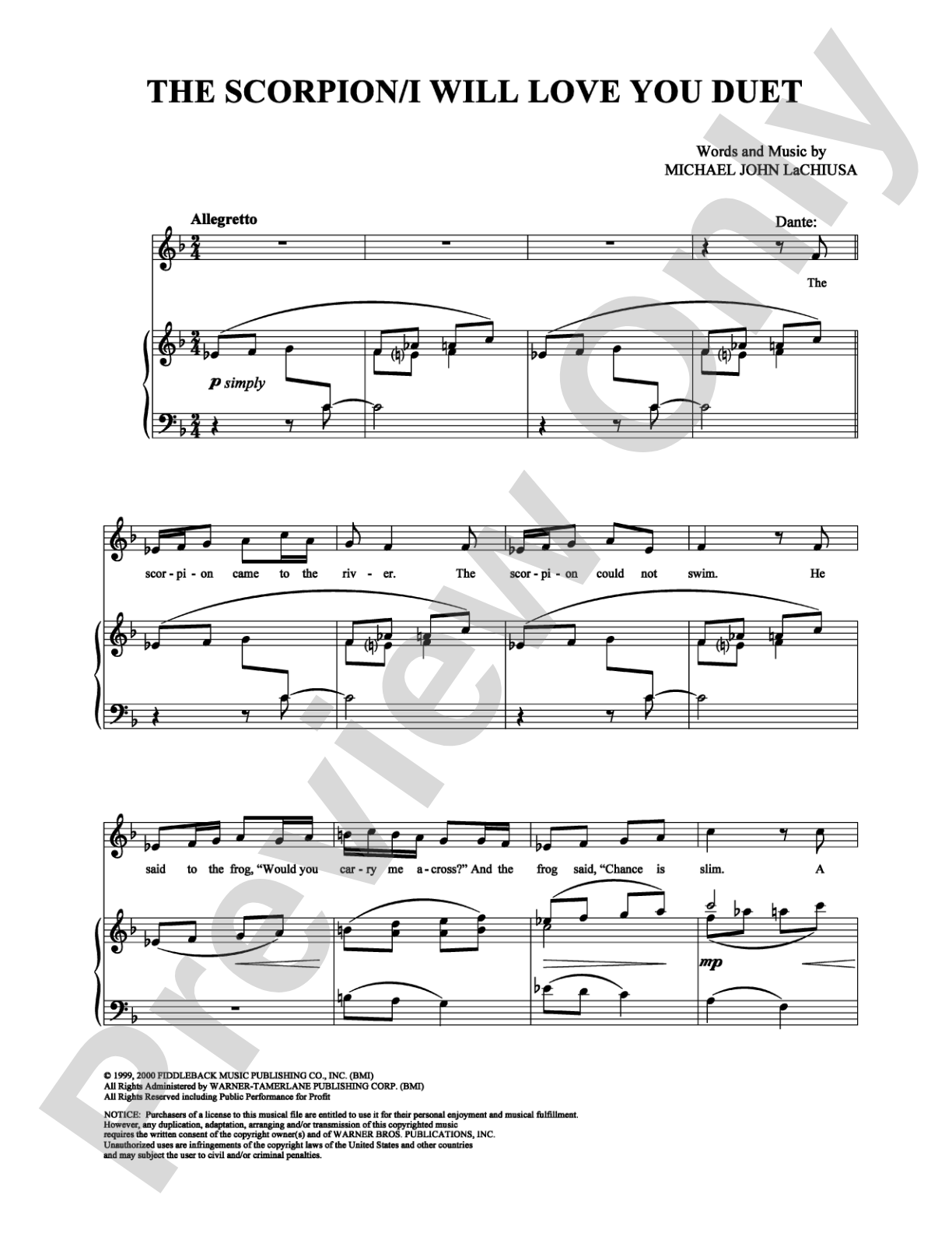 The Scorpion/I Will Love You (Duet): Piano/Vocal/Chords Digital Sheet Music