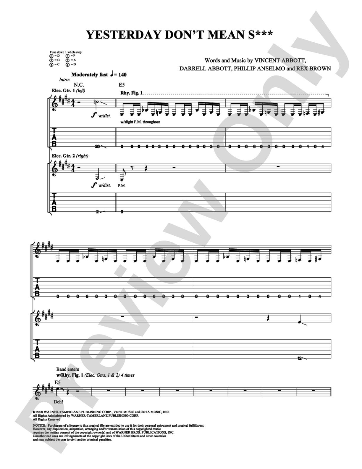Yesterday Don't Mean S***: Guitar TAB Digital Sheet Music