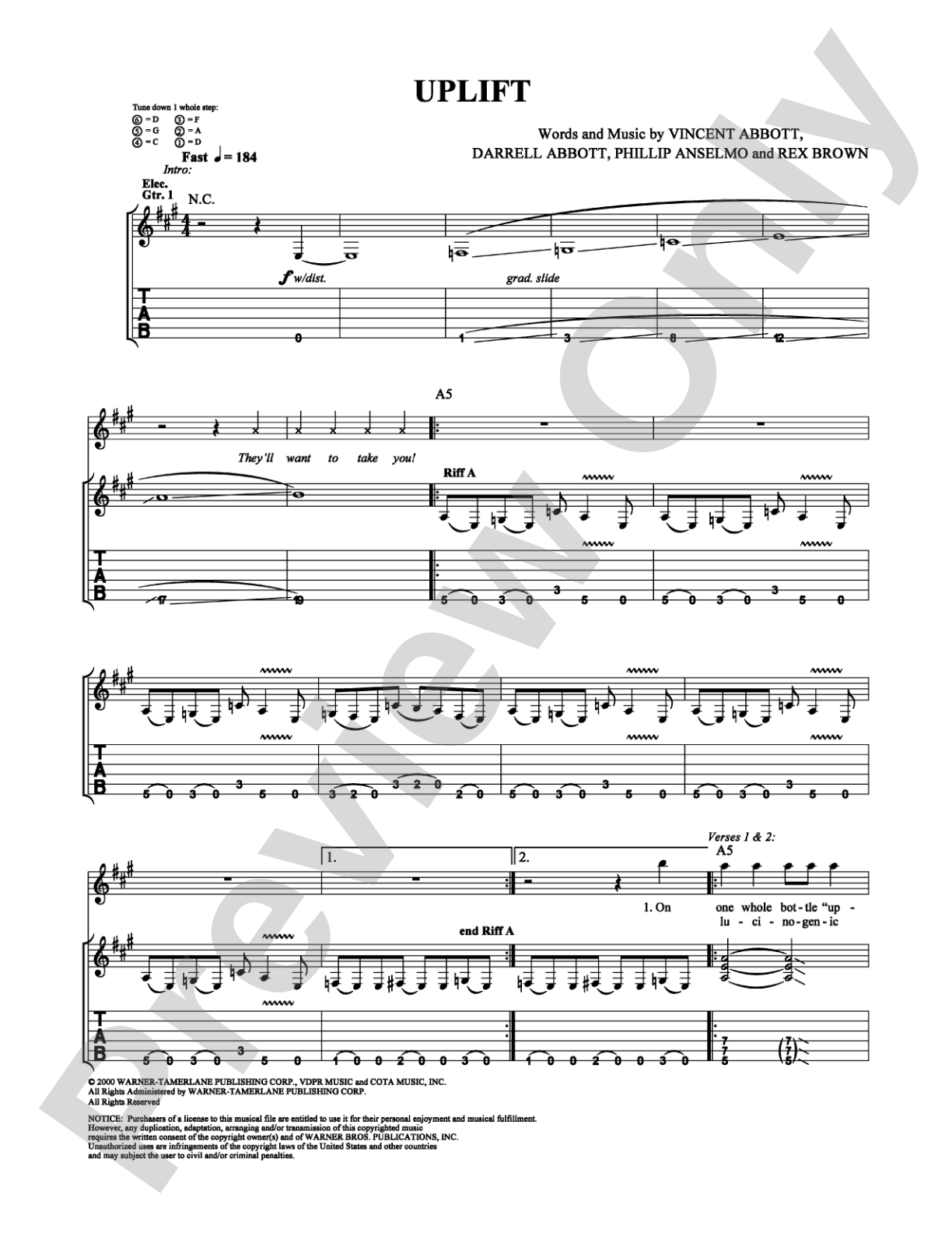 Uplift: Guitar TAB Digital Sheet Music