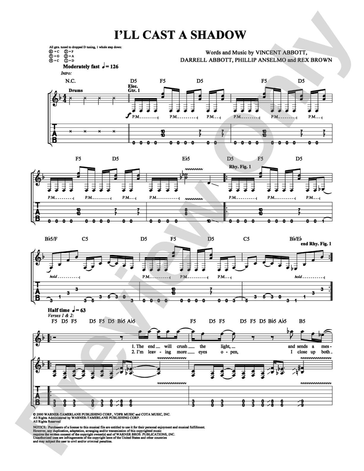 I'll Cast a Shadow: Guitar TAB Digital Sheet Music