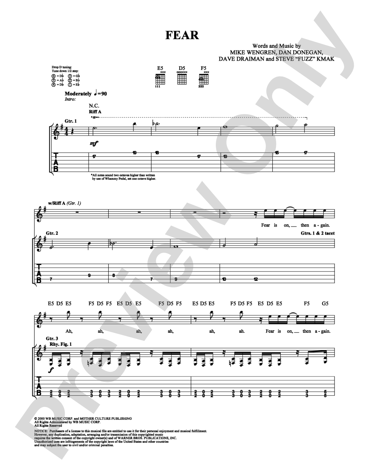 Fear: Guitar TAB Digital Sheet Music