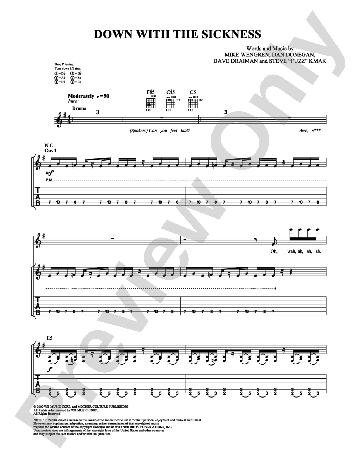 Down With the Sickness: Guitar TAB Digital Sheet Music