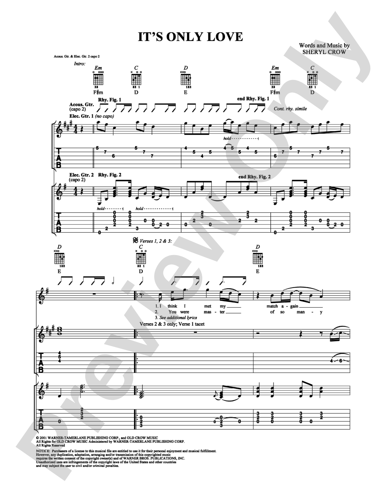 It's Only Love: Guitar TAB Digital Sheet Music