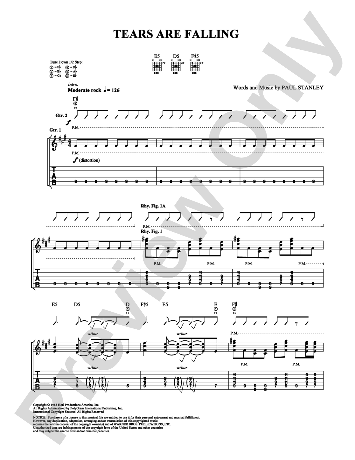 Tears Are Falling: Guitar TAB Digital Sheet Music