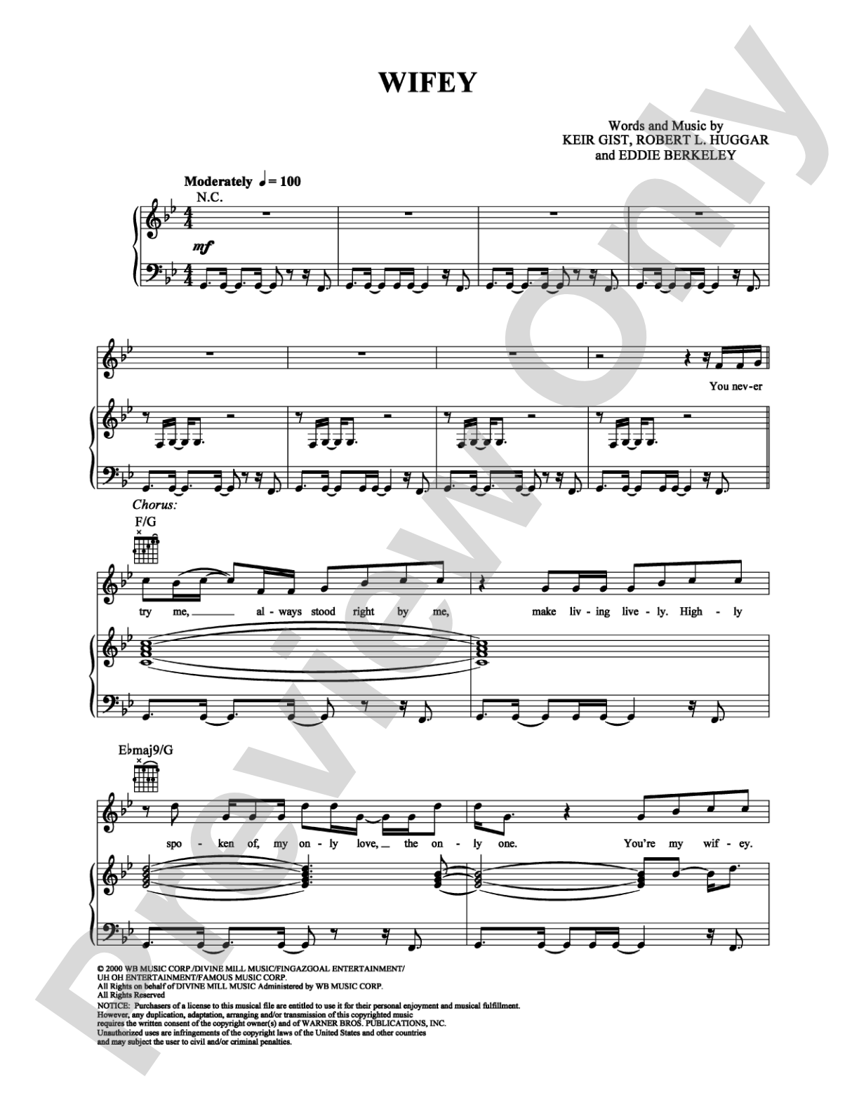 Wifey: Piano/Vocal/Chords Digital Sheet Music