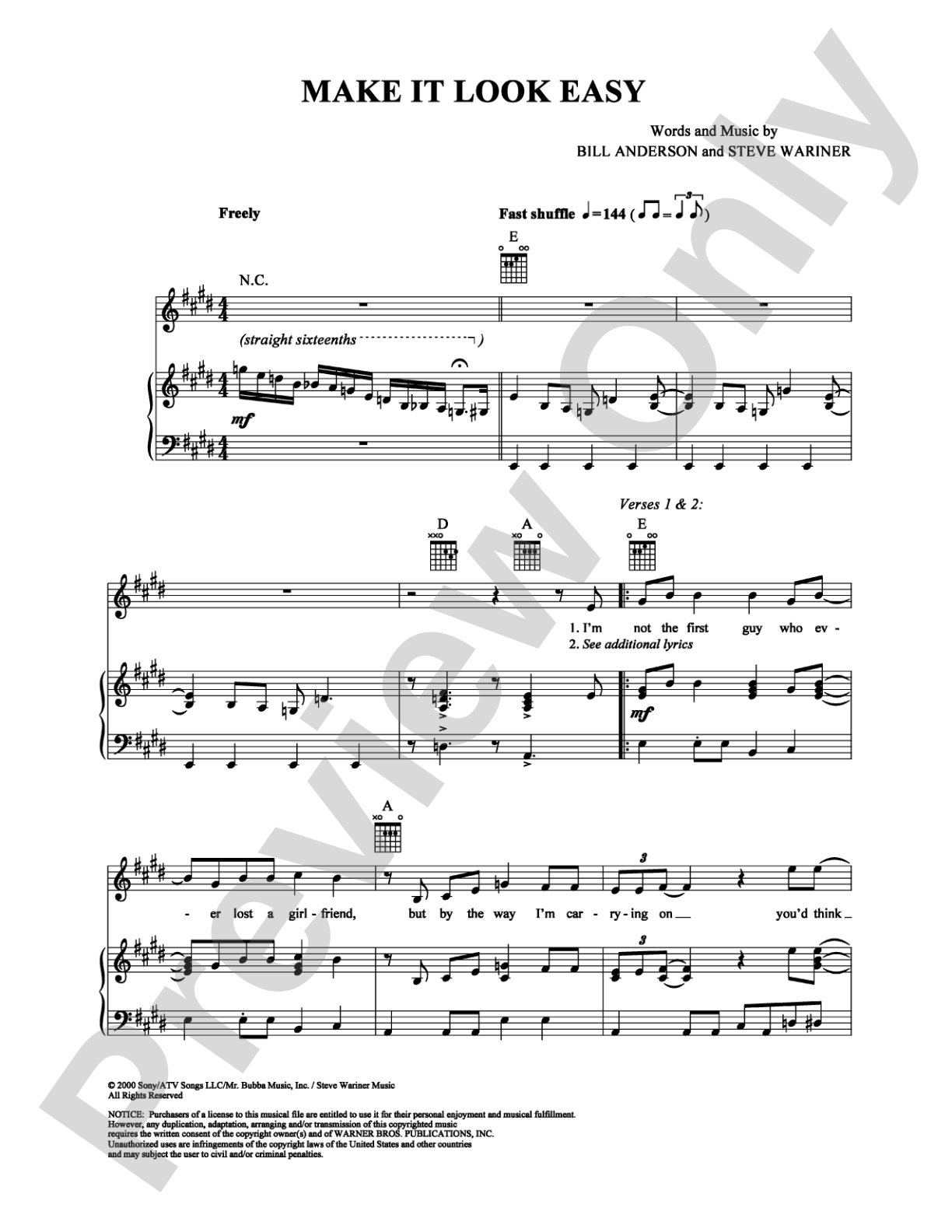 Make It Look Easy: Piano/Vocal/Chords Digital Sheet Music