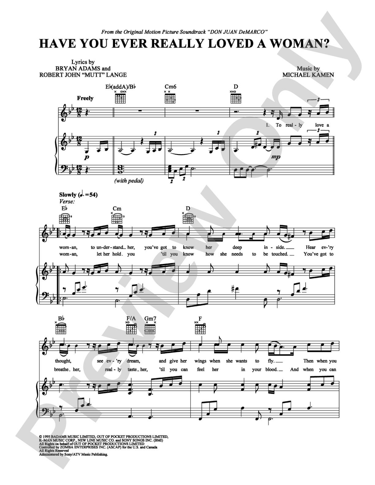 Have You Ever Really Loved A Woman?: Piano/Vocal/Chords Digital Sheet Music