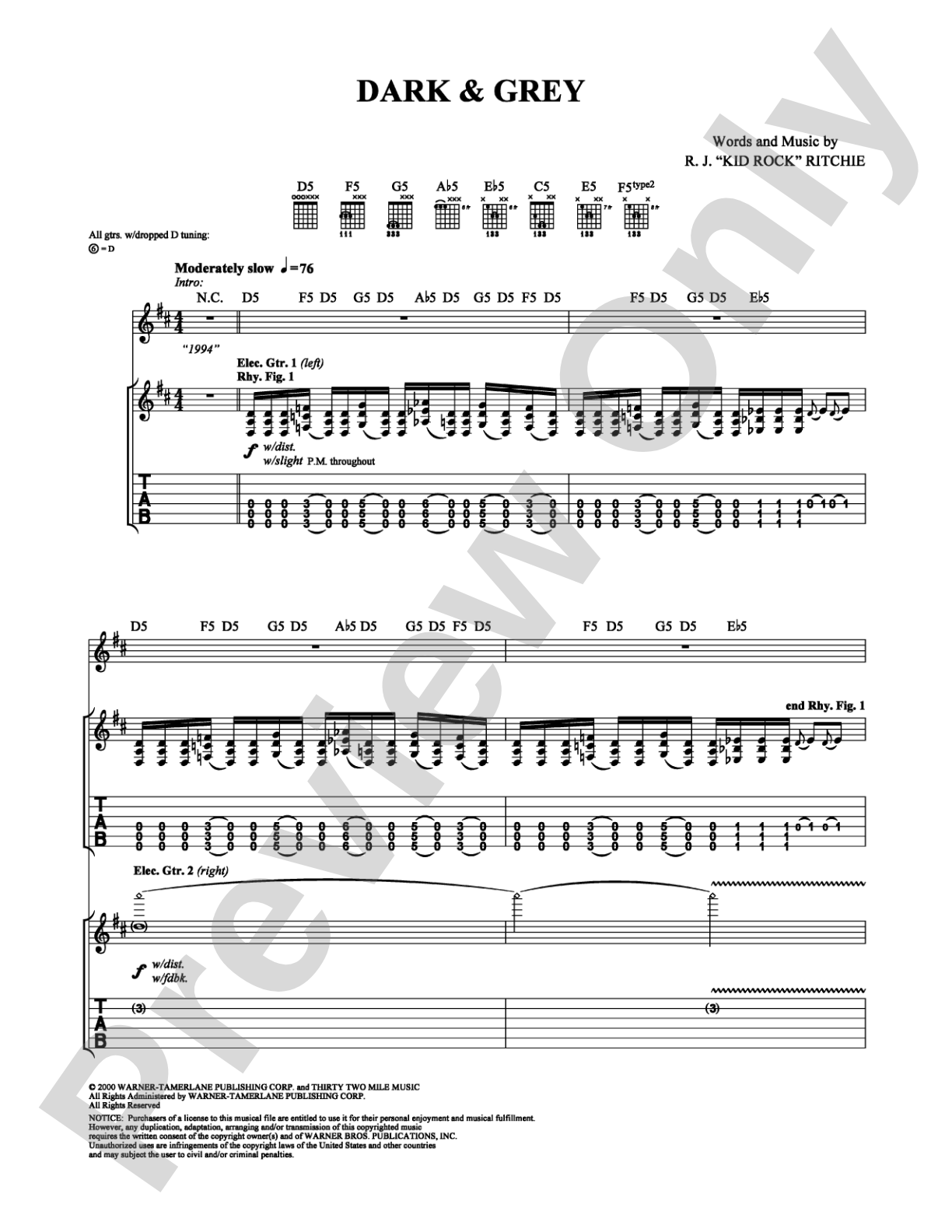 Dark & Grey: Guitar TAB Digital Sheet Music