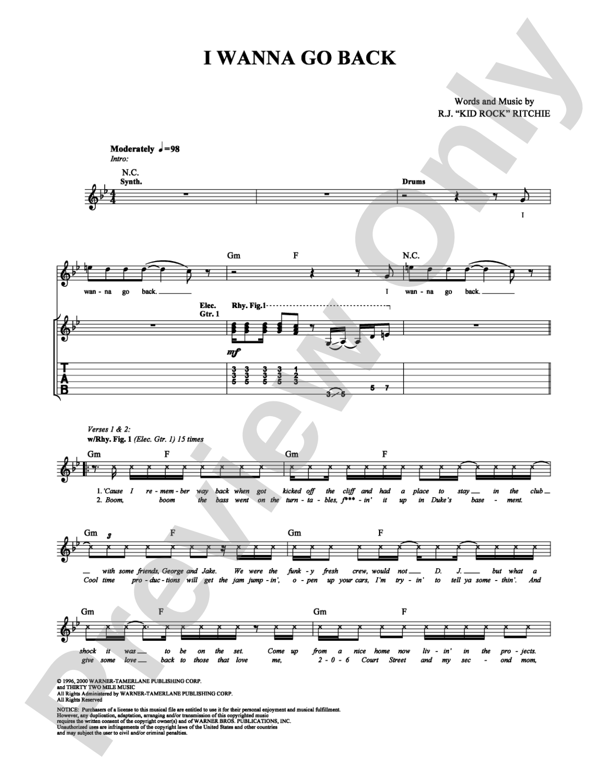 I Wanna Go Back: Guitar TAB Digital Sheet Music