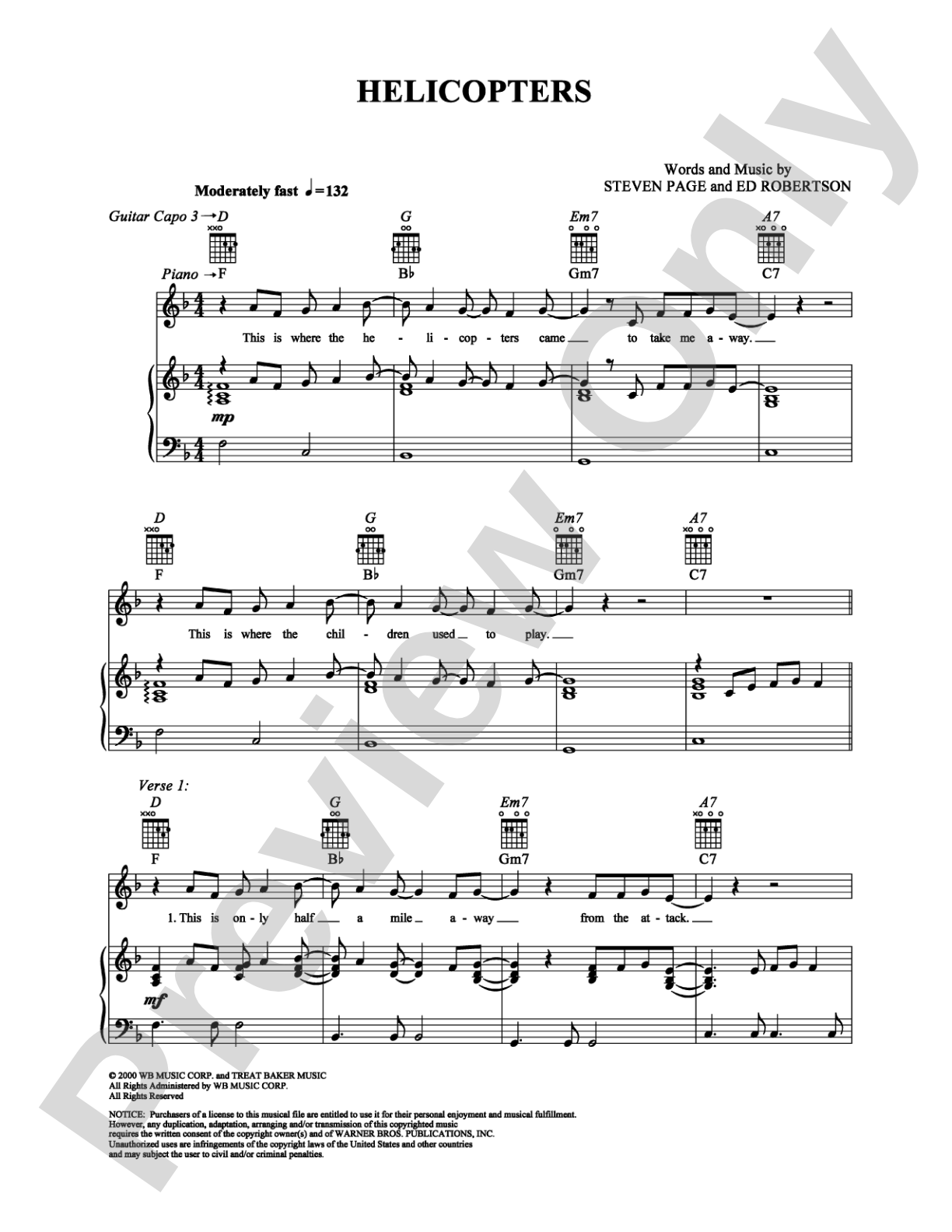 Helicopters: Piano/Vocal/Chords Digital Sheet Music