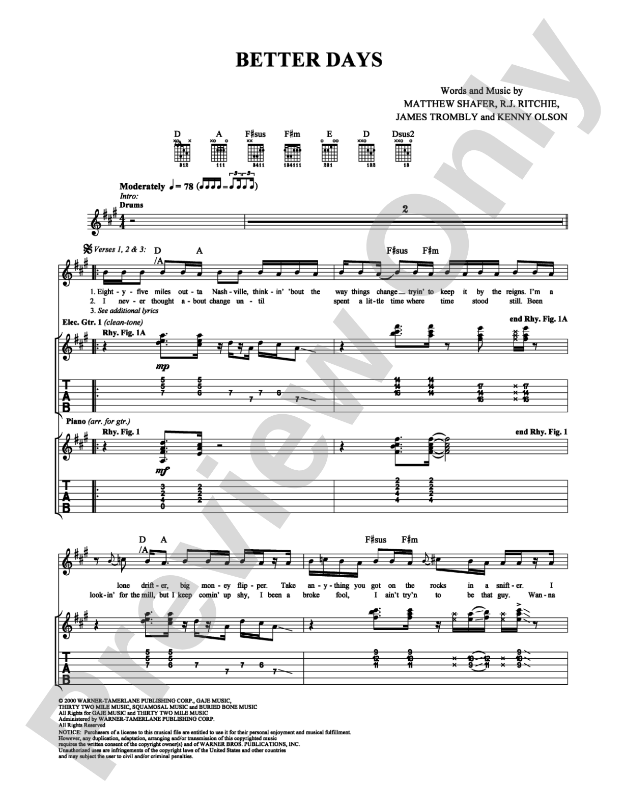 Better Days: Guitar TAB Digital Sheet Music