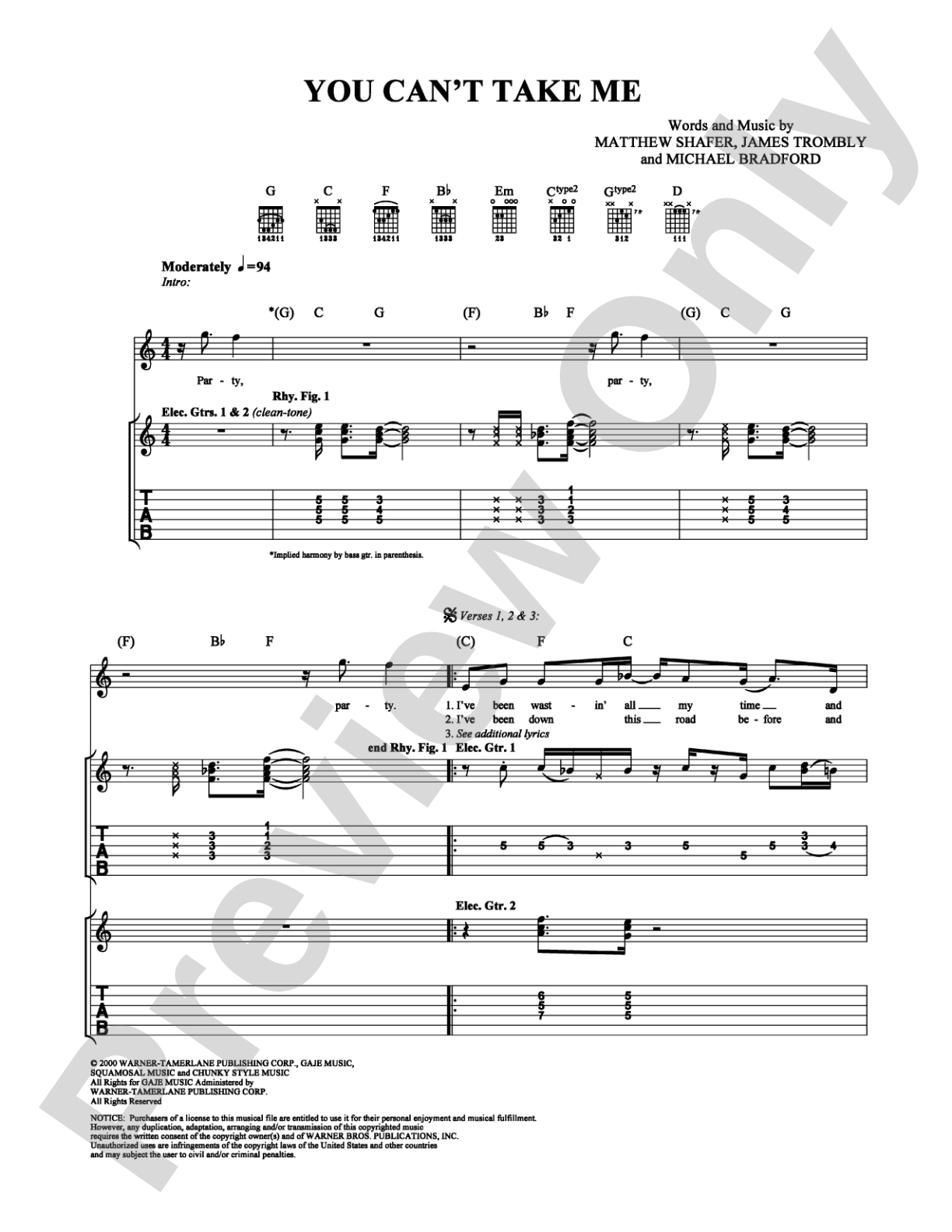 You Can't Take Me: Guitar TAB Digital Sheet Music