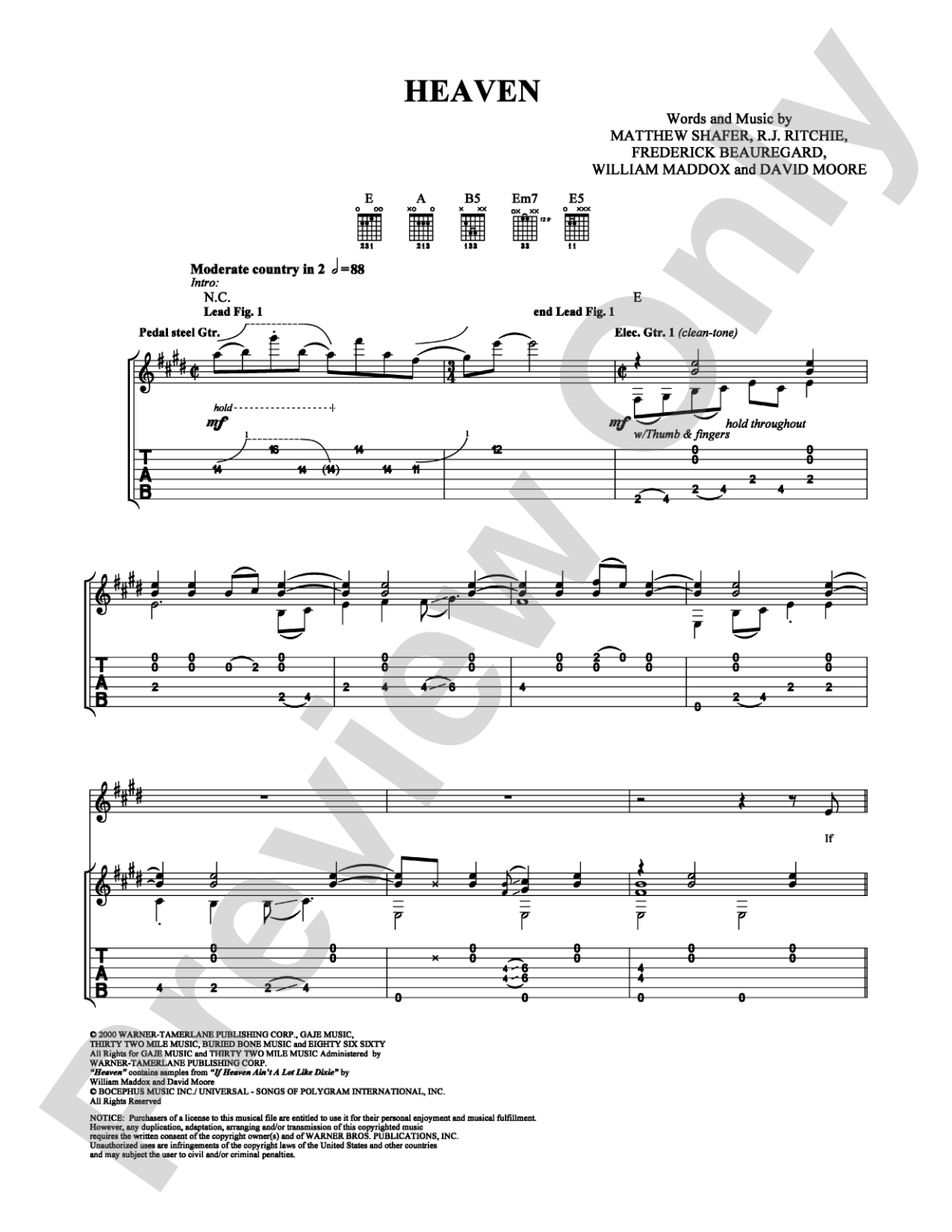 Heaven: Guitar TAB Digital Sheet Music