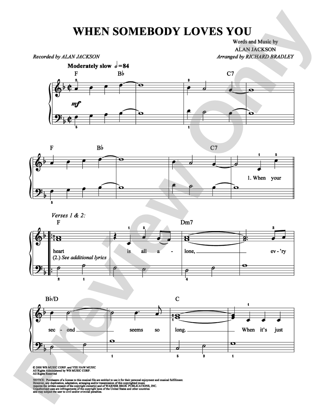 When Somebody Loves You: Easy Piano Digital Sheet Music