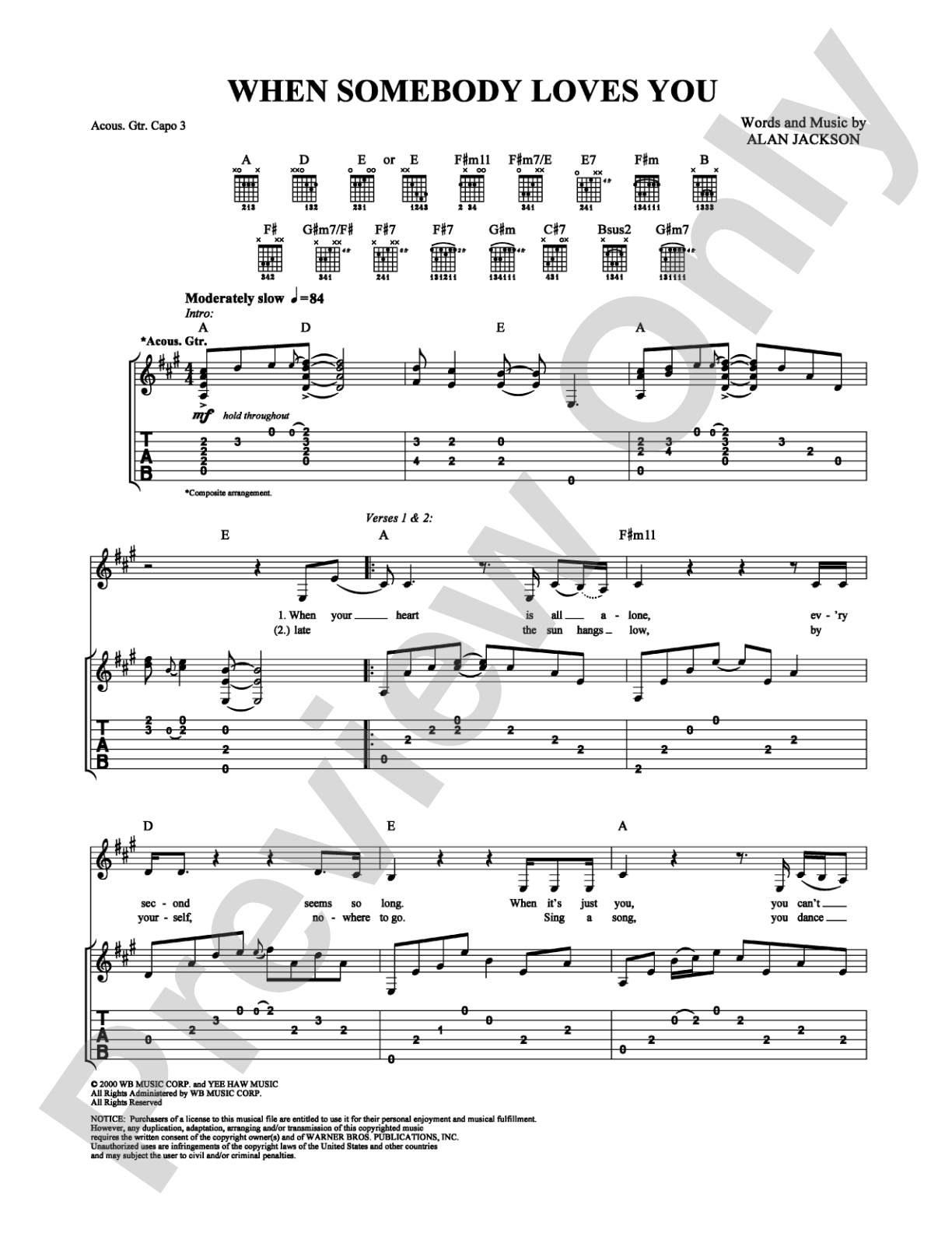 When Somebody Loves You: Guitar TAB Digital Sheet Music