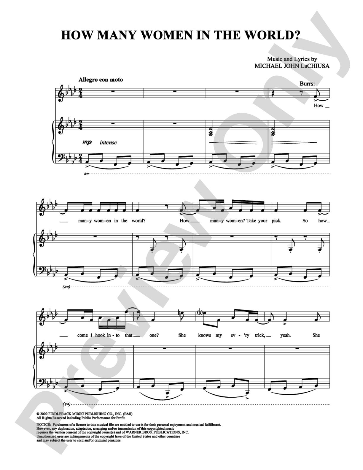 How Many Women in the World?: Piano/Vocal/Chords Digital Sheet Music
