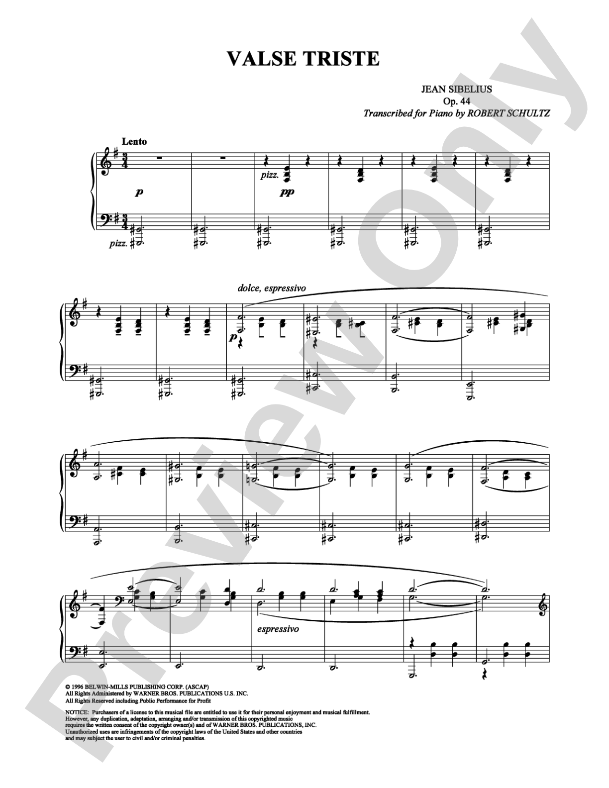 Valse Triste: Piano Digital Sheet Music