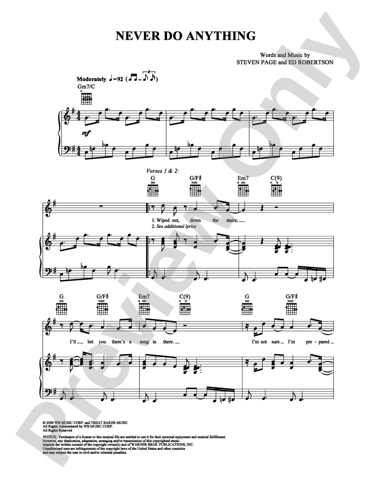 Never Do Anything: Piano/Vocal/Chords Digital Sheet Music