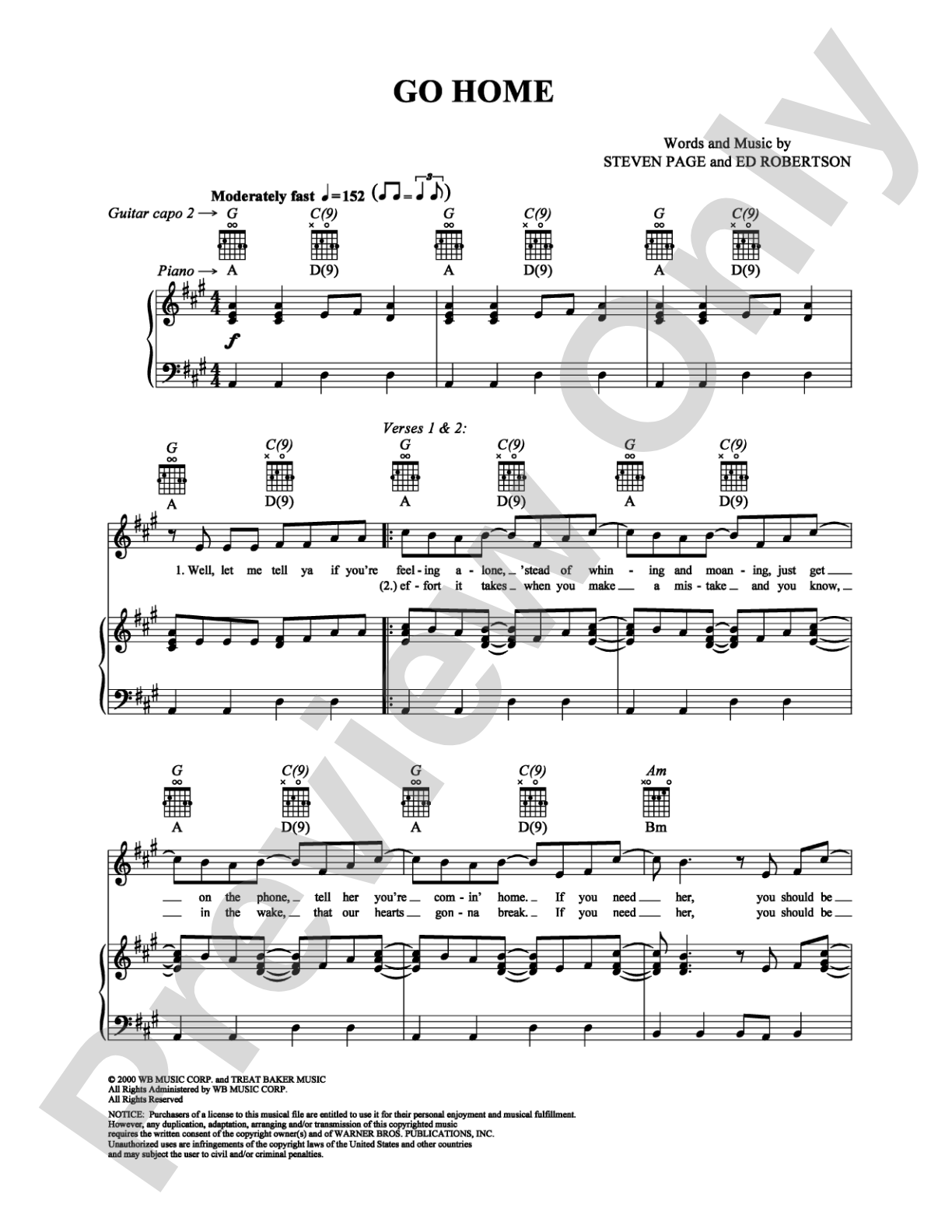 Go Home: Piano/Vocal/Chords Digital Sheet Music