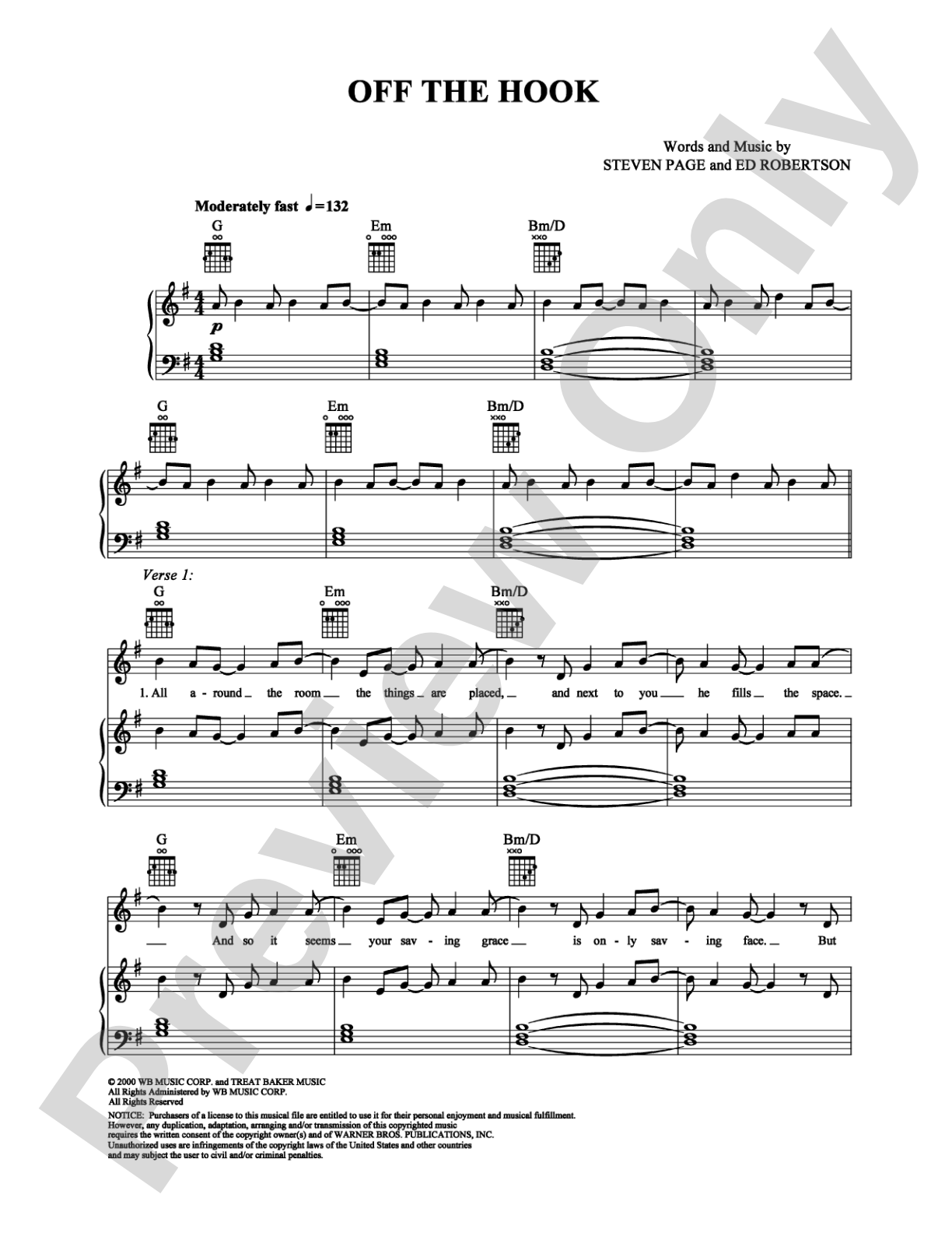 Off the Hook: Piano/Vocal/Chords Digital Sheet Music