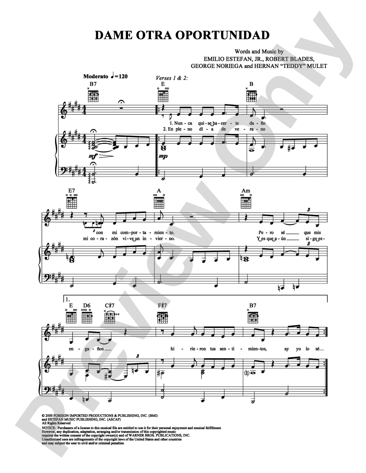 Dame Otra Oportunidad: Piano/Vocal/Chords Digital Sheet Music
