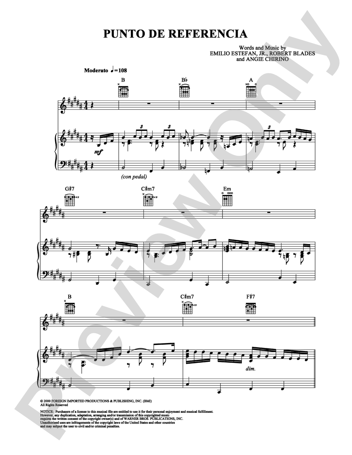 Punto de Referencia: Piano/Vocal/Chords Digital Sheet Music
