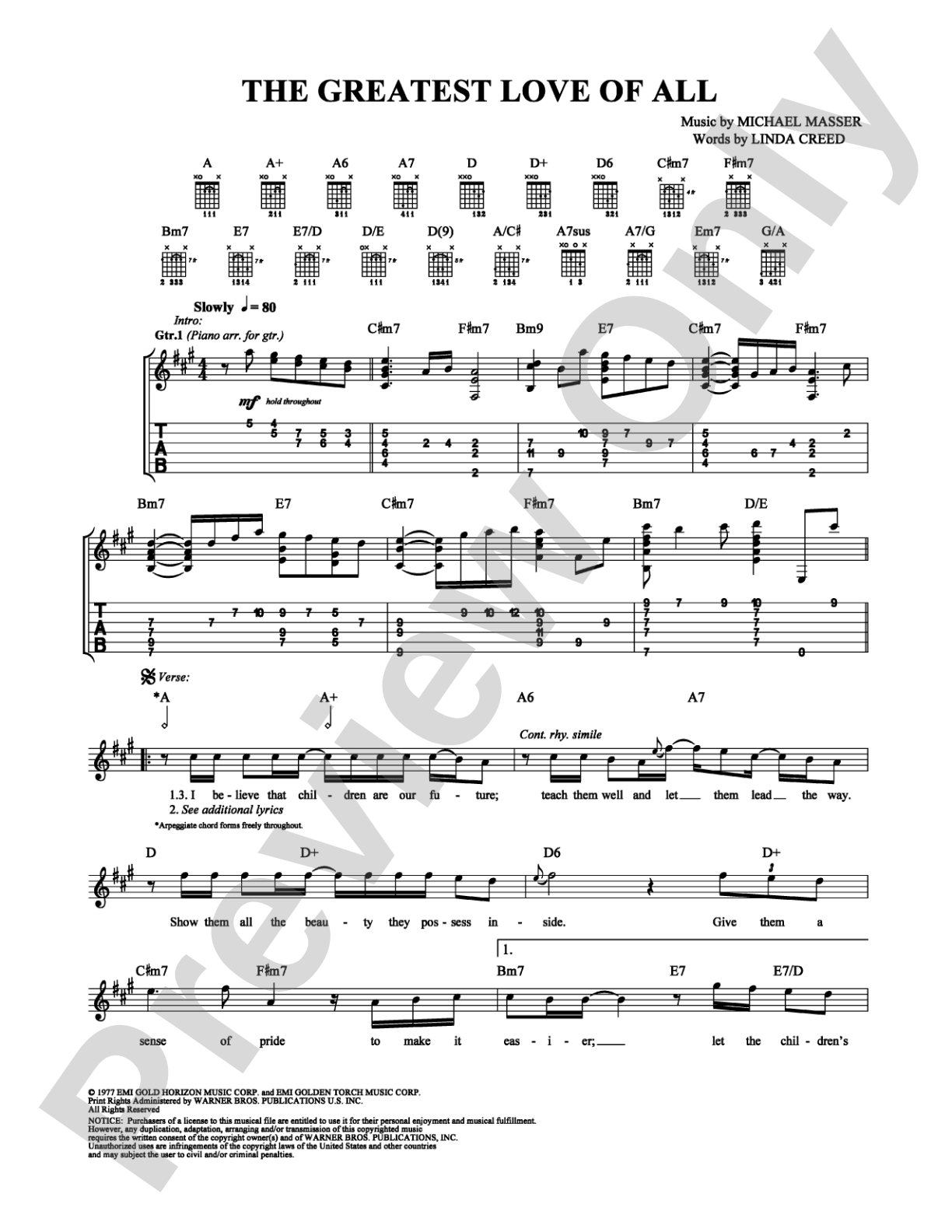 The Greatest Love of All: Guitar TAB Digital Sheet Music
