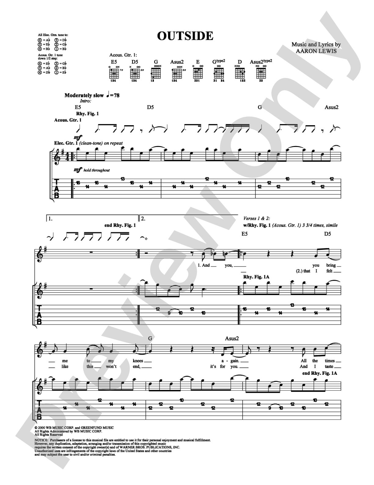 Outside: Guitar TAB Digital Sheet Music