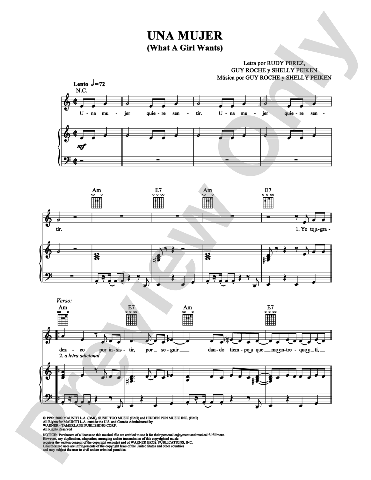 Una Mujer: Piano/Vocal/Chords Digital Sheet Music