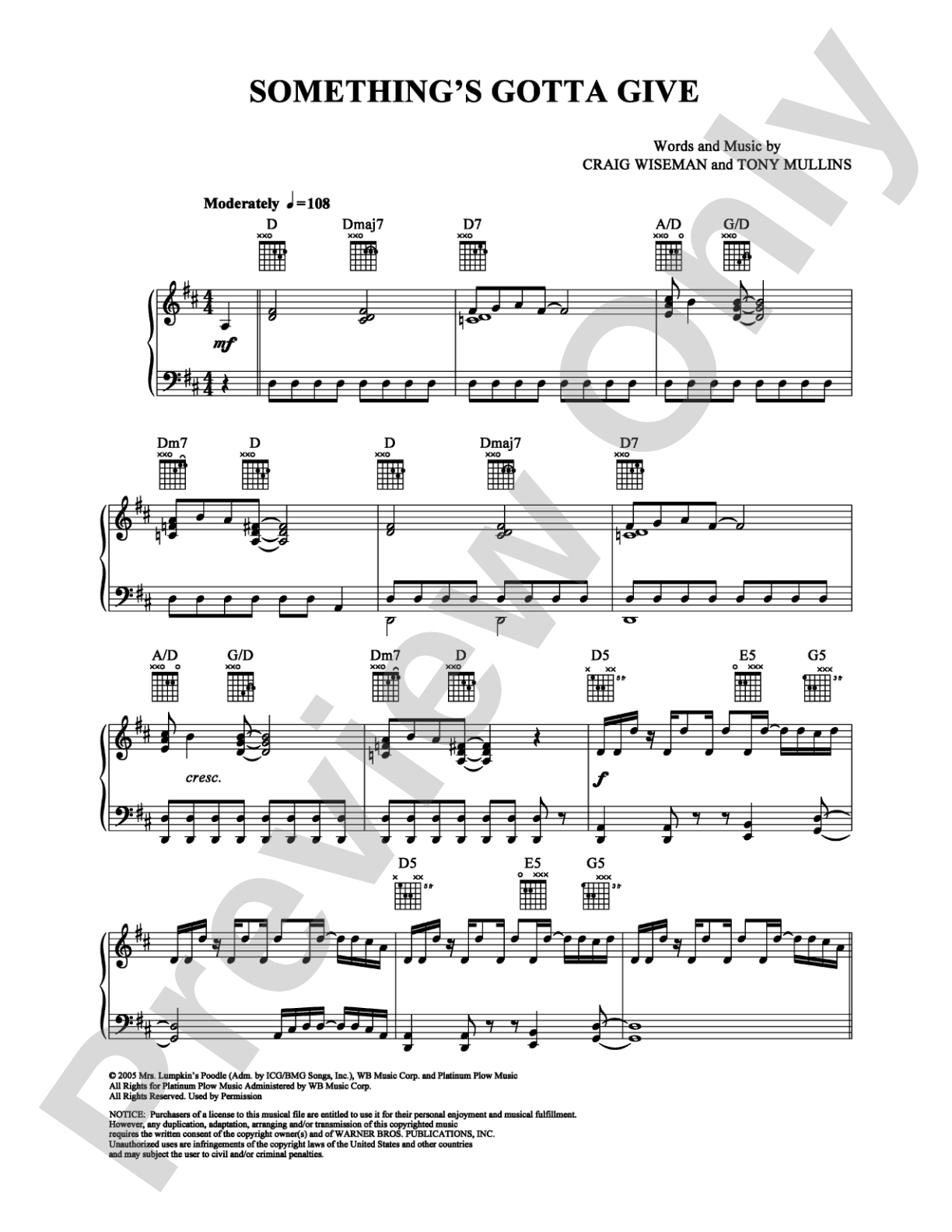Something's Gotta Give: Piano/Vocal/Chords Digital Sheet Music