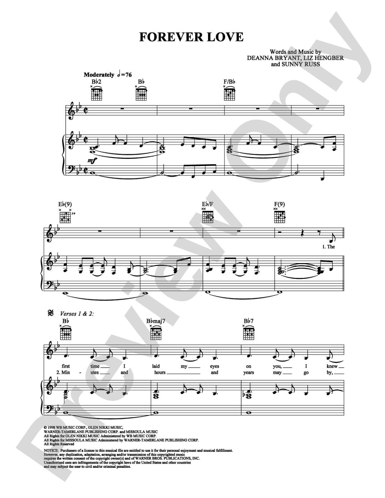 Forever Love: Piano/Vocal/Chords Digital Sheet Music