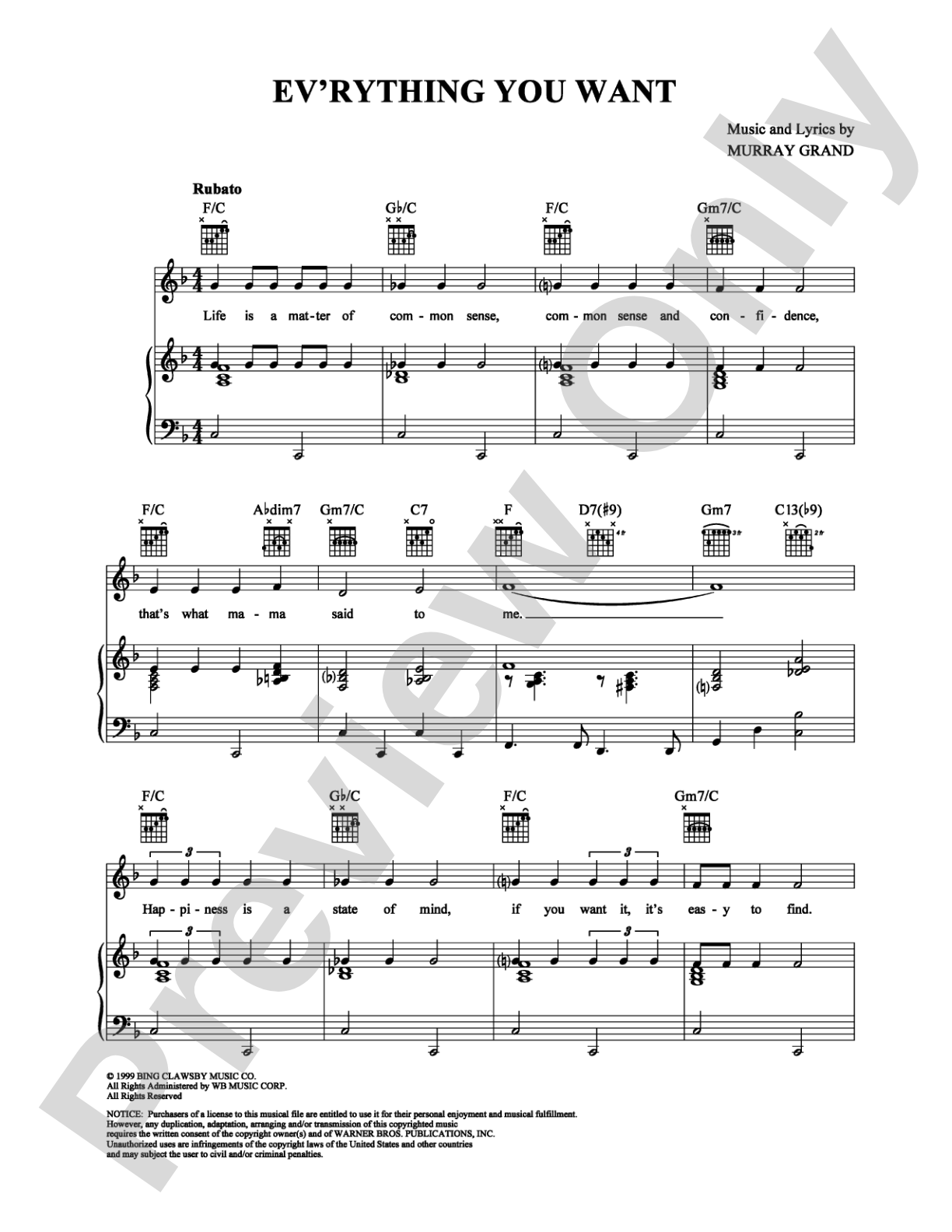 Ev'rything You Want: Piano/Vocal/Chords Digital Sheet Music