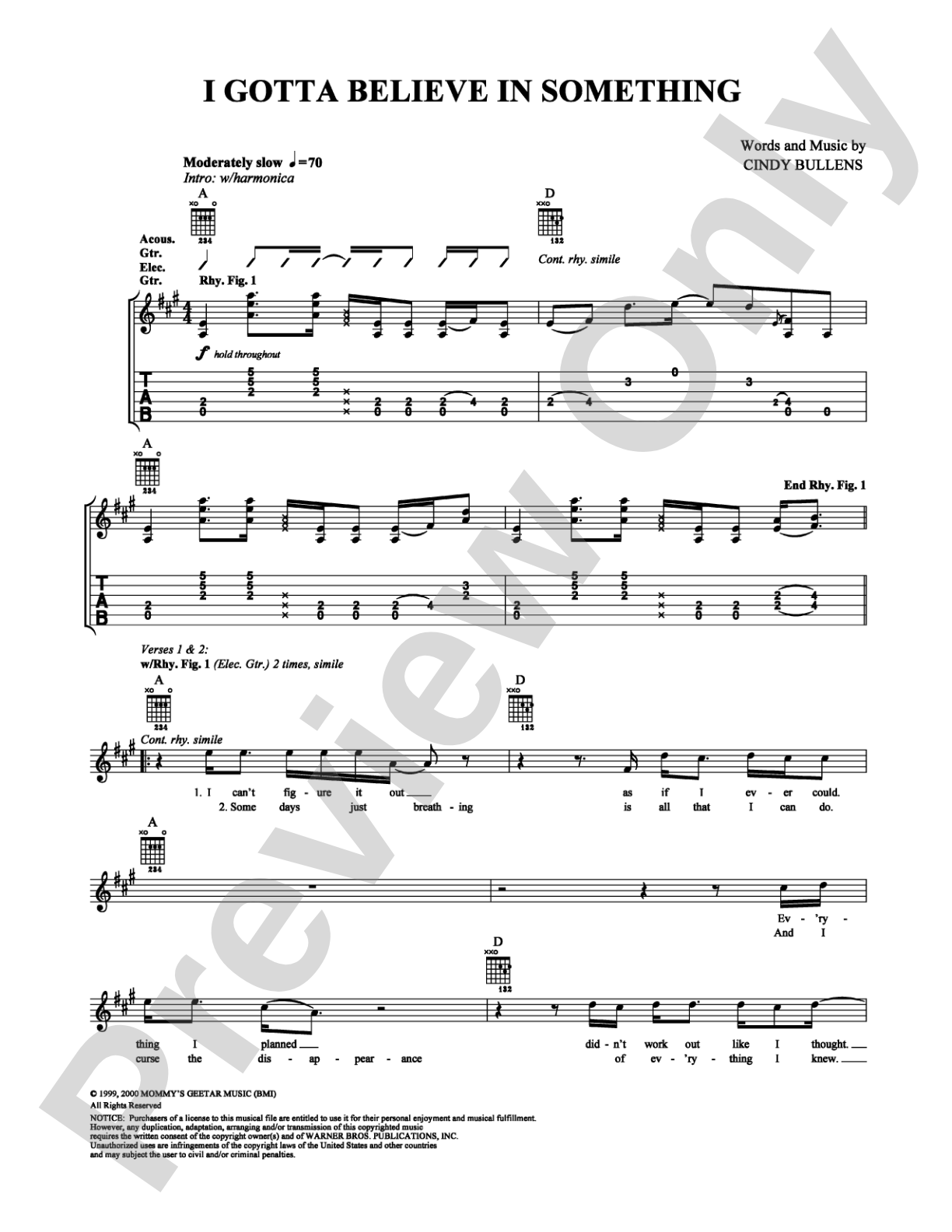 I Gotta Believe in Something: Guitar TAB Digital Sheet Music