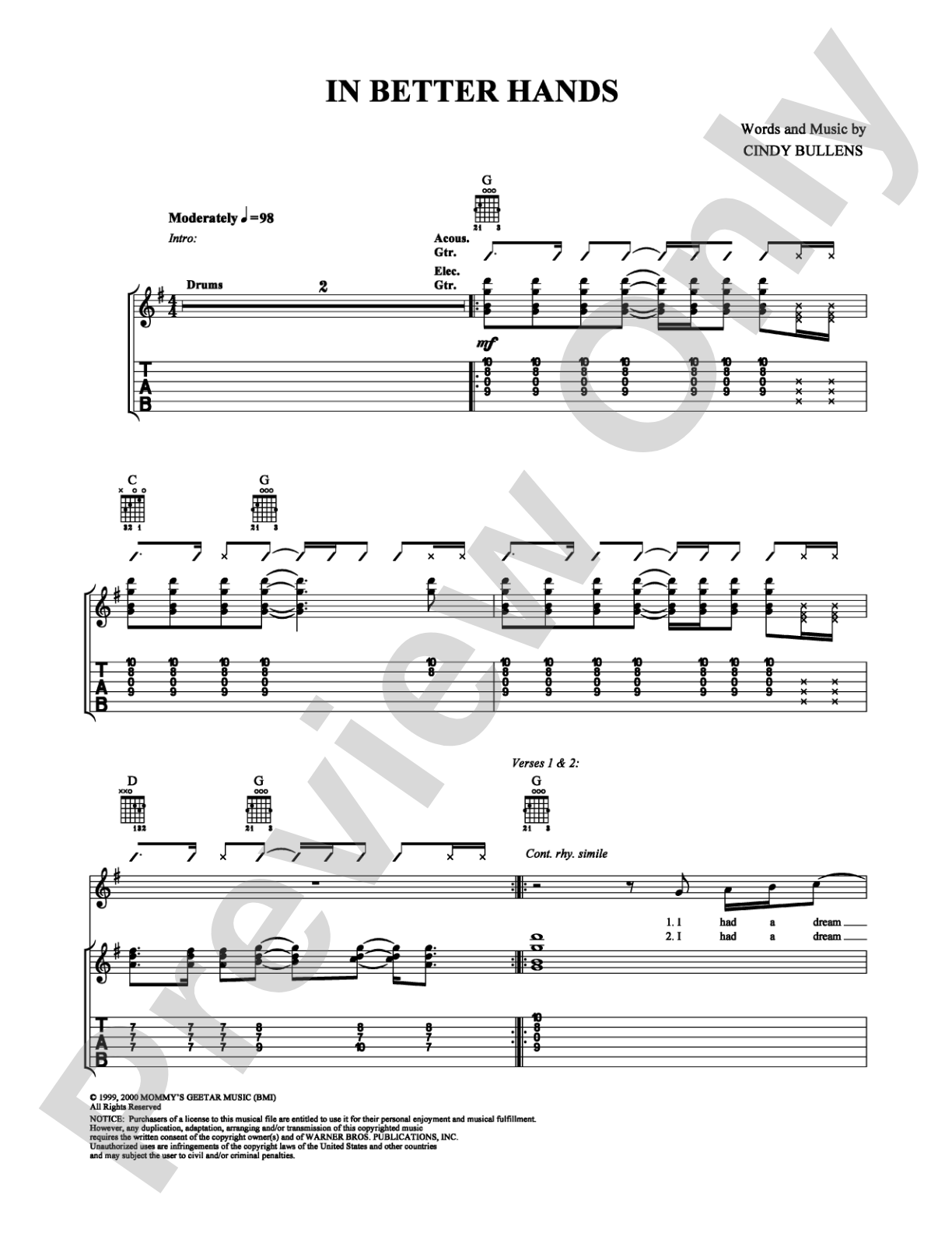 In Better Hands: Guitar TAB Digital Sheet Music