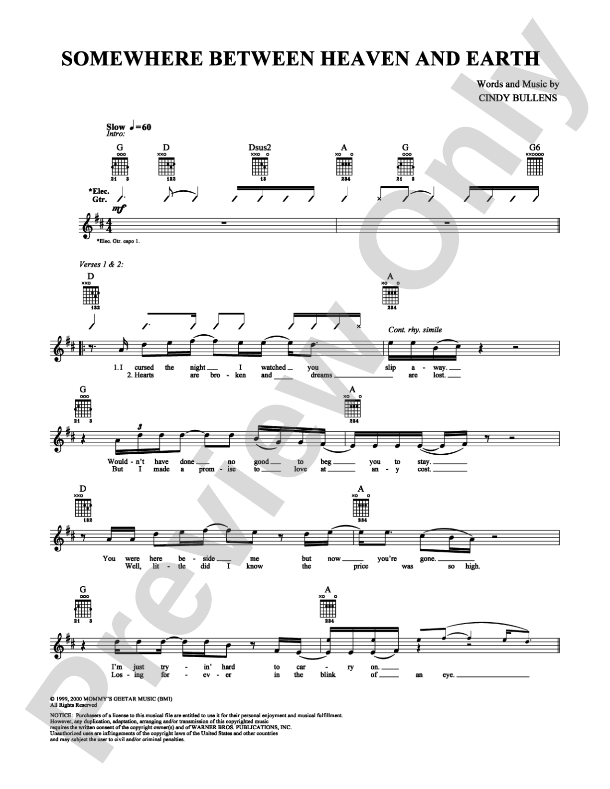 Somewhere Between Heaven and Earth: Guitar TAB Digital Sheet Music