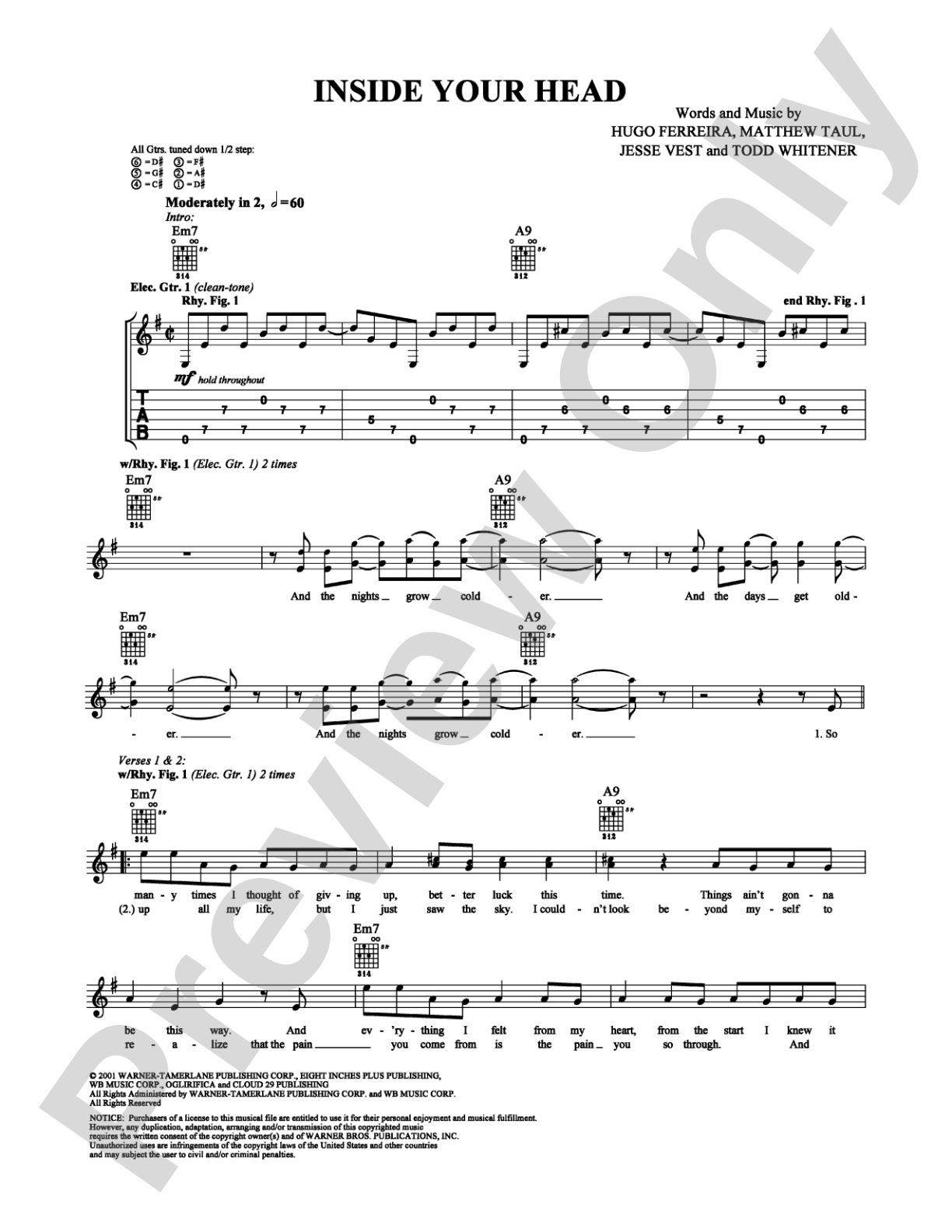 Inside Your Head: Guitar TAB Digital Sheet Music