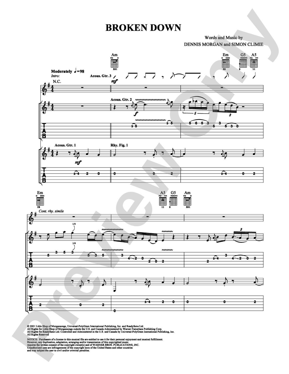 Broken Down: Guitar TAB Digital Sheet Music