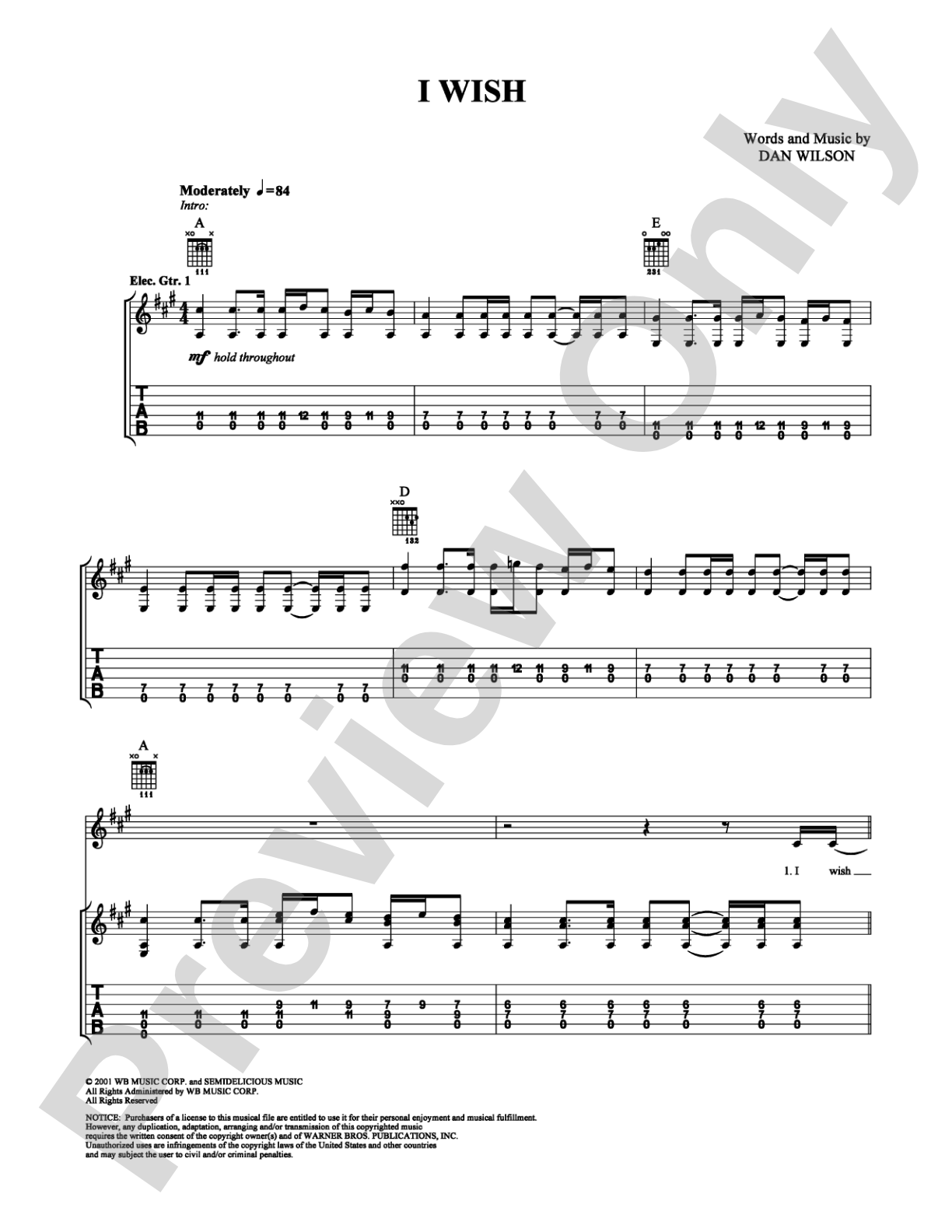 I Wish: Guitar TAB Digital Sheet Music