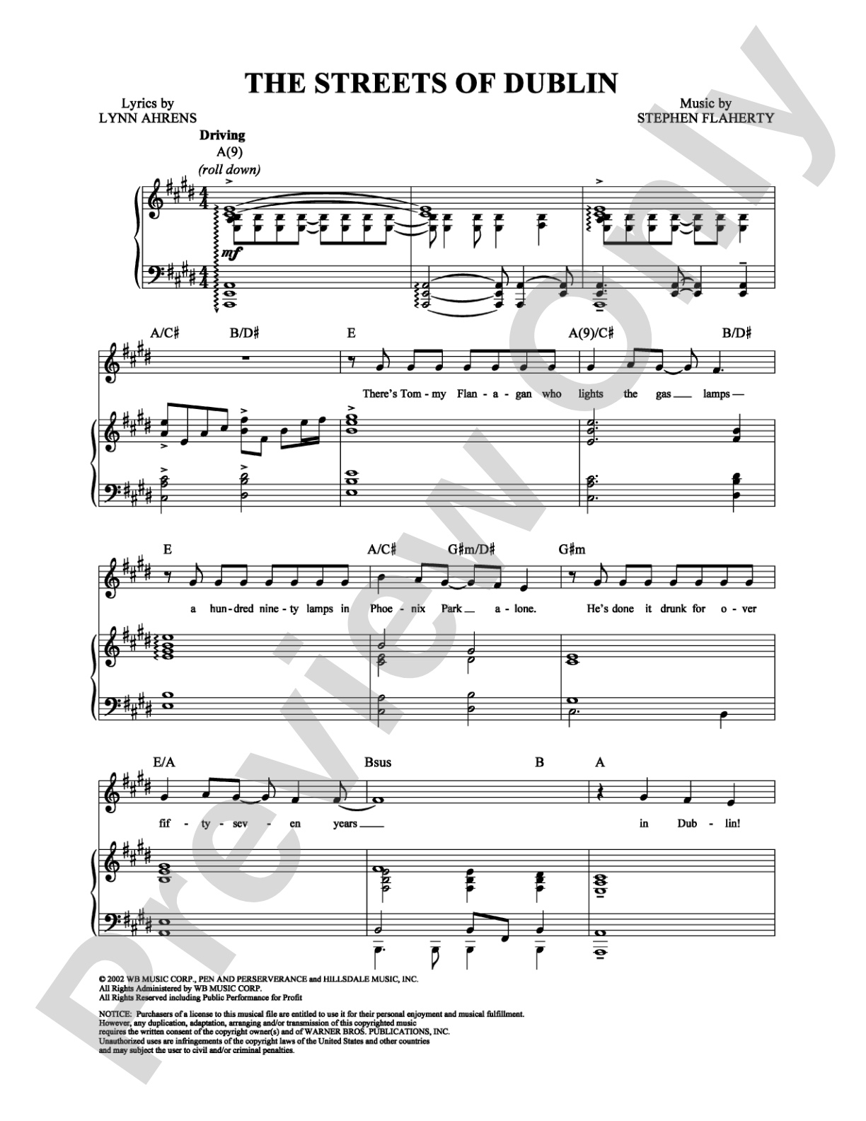 The Streets of Dublin: Piano/Vocal/Chords Digital Sheet Music