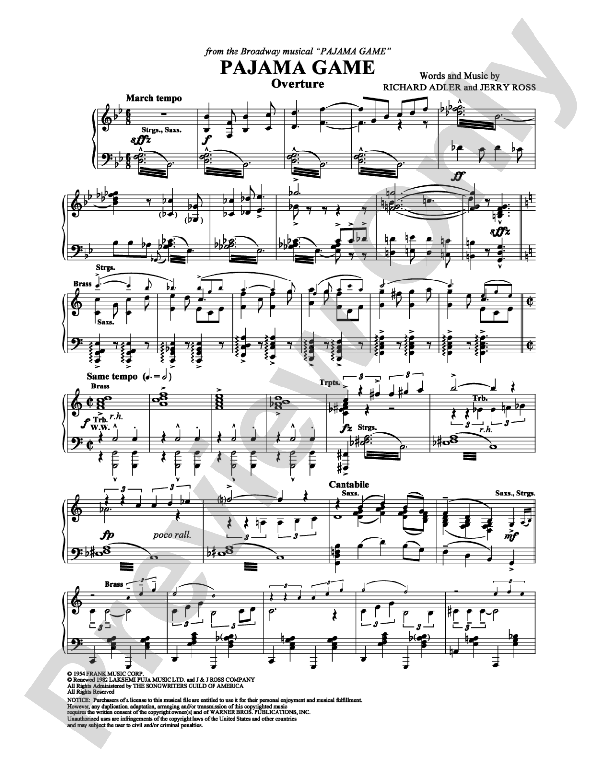 Pajama Game: Piano Digital Sheet Music