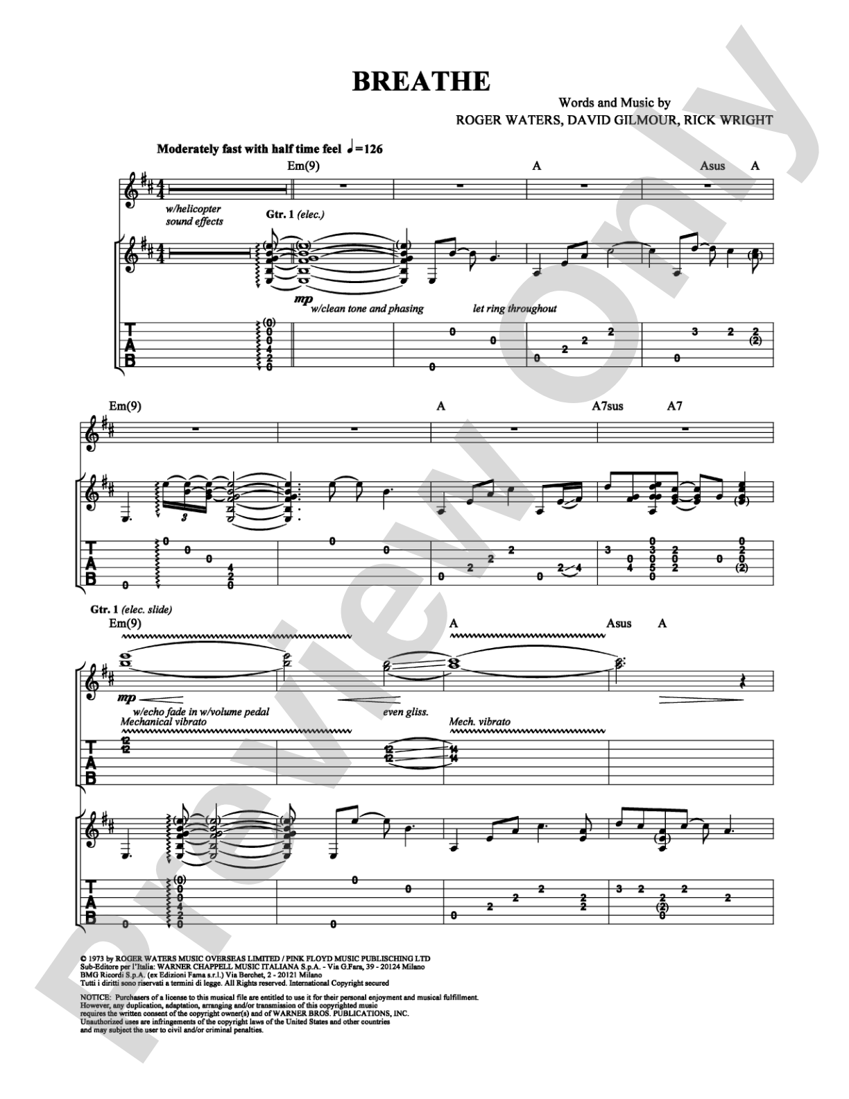 Breathe: Guitar TAB Digital Sheet Music