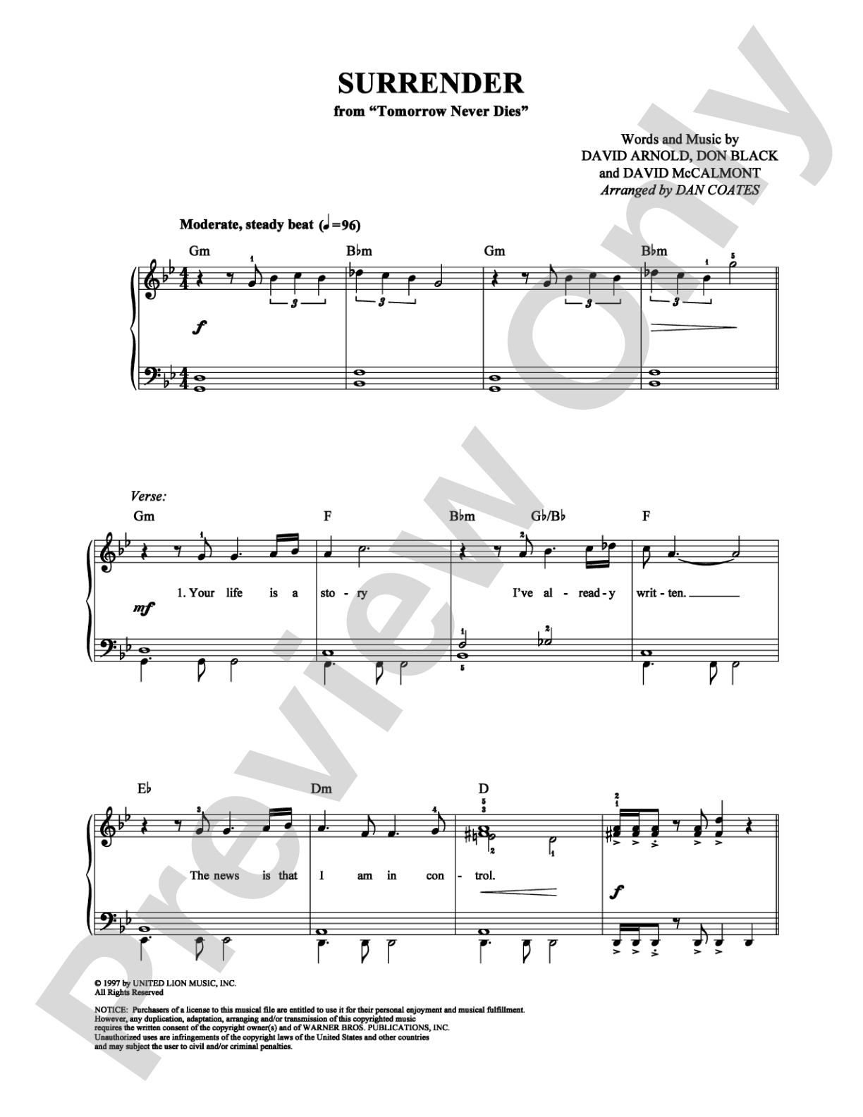 Surrender: Easy Piano Digital Sheet Music