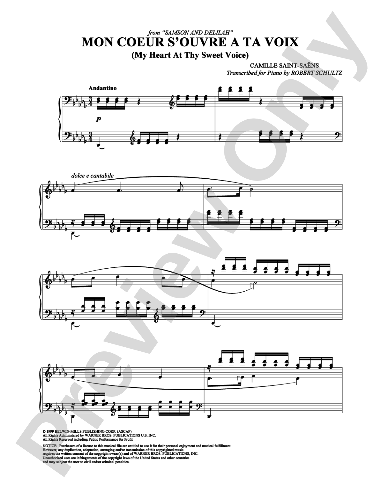 Mon Coeur S'Ouvre a Ta Voix: Piano Digital Sheet Music